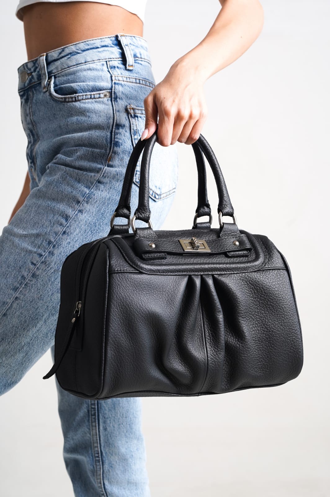 Kadın Hakiki Deri El Çantası Bavul Model - Siyah