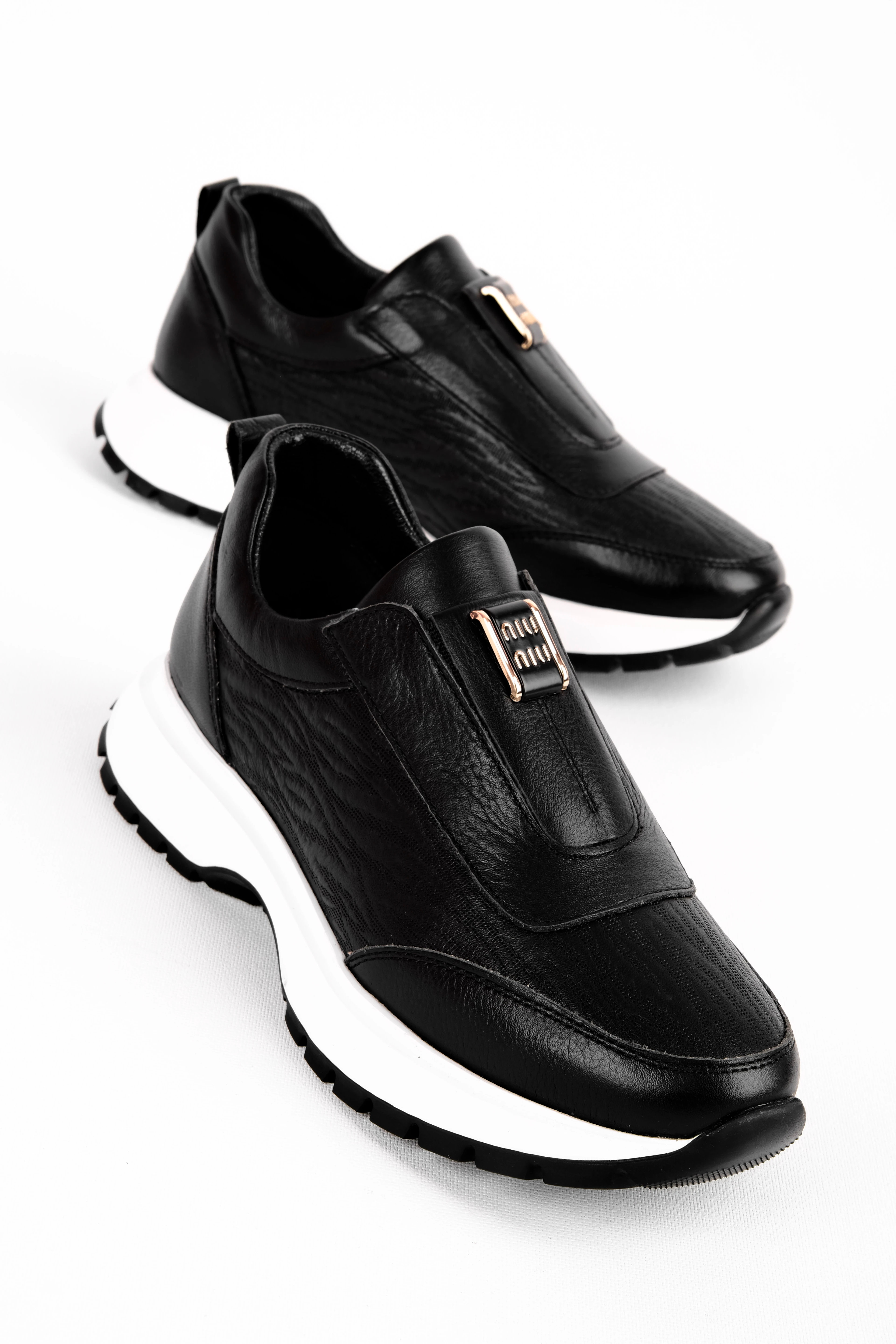 Zary Kadın Hakiki Deri Lastik Detaylı Dikişli Spor Ayakkabı Sneaker 4296