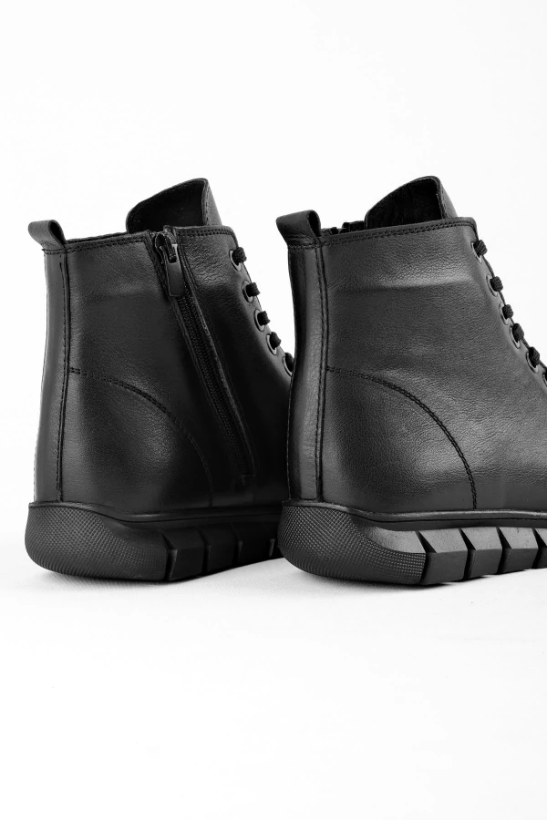 Maddoxy Kadın Hakiki Gerçek Deri Fermuarlı Dikiş Detaylı Bot Postal 2530 - Siyah