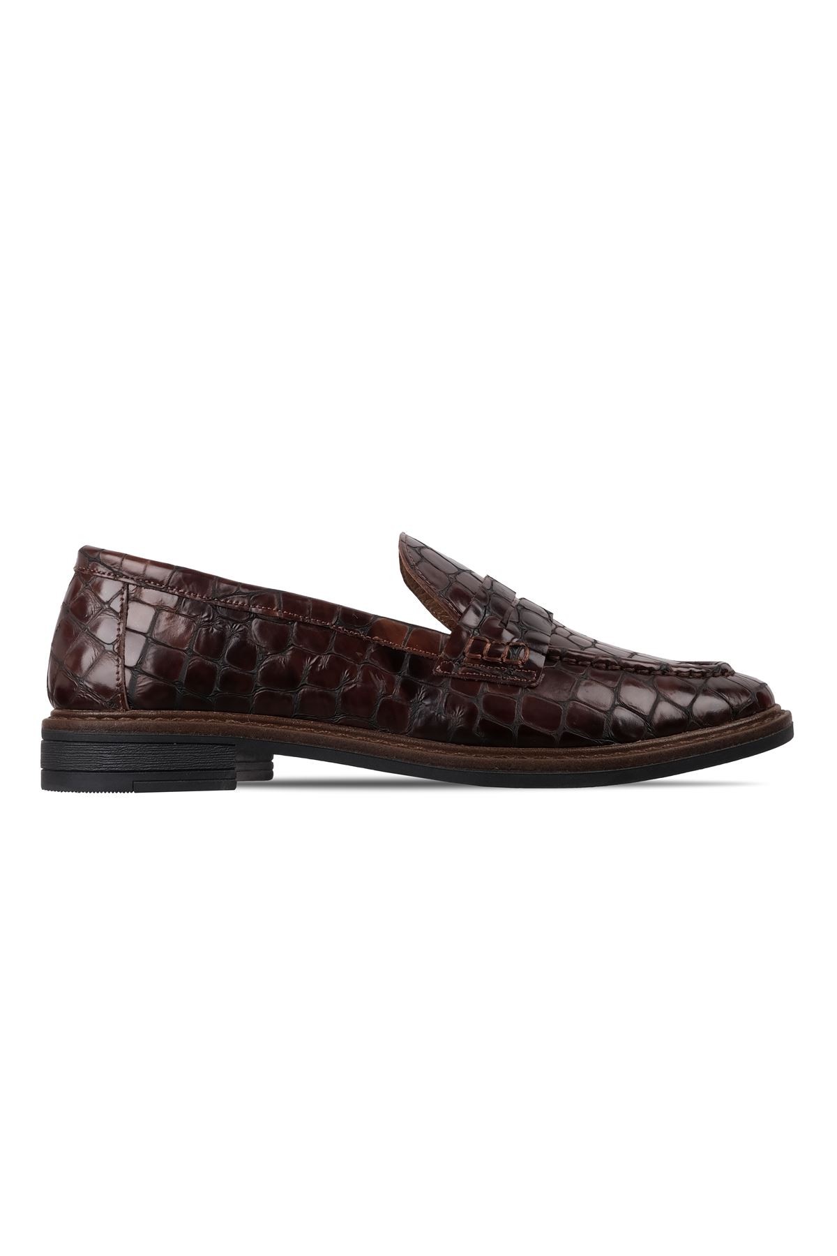 Elisy Kadın Hakiki Deri Kroko Desenli Causal Loafer Ayakkabı 4088 - Kahve