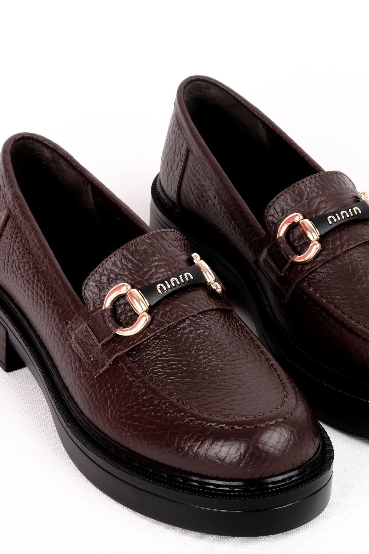 Loniy Kadın Hakiki Deri Tokalı Günlük Ayakkabı Loafer 4144