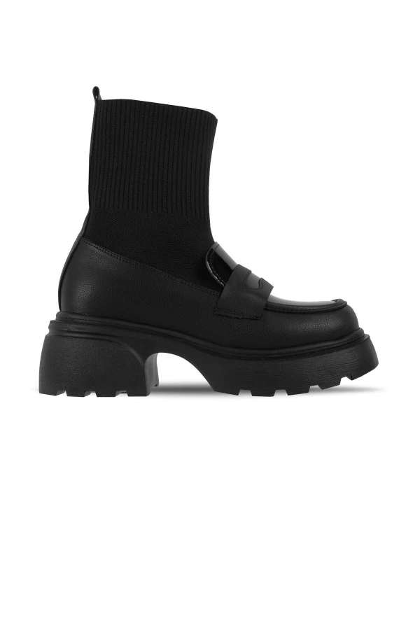 Zoey Kadın Dikiş Detaylı Triko Kumaş Detaylı Kalın Taban Bot 4185 - Siyah