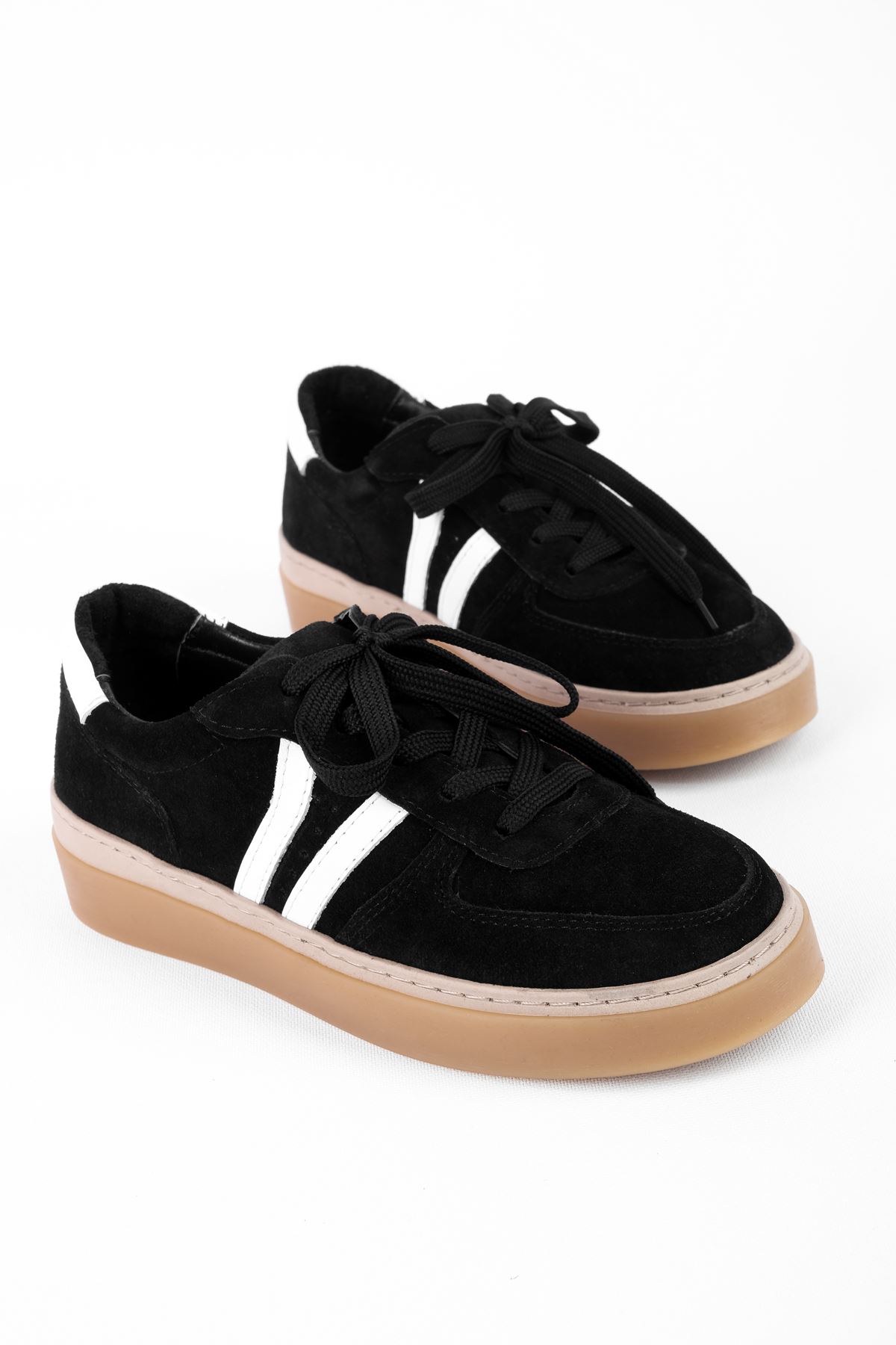 Alicy Kadın Hakiki Deri Bağcıklı Spor Ayakkabı Sneaker 4155 - Siyah