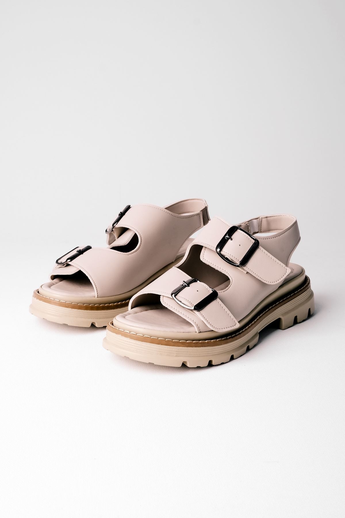Serny İki Kemeli Kadın Sandalet B3250 - Krem