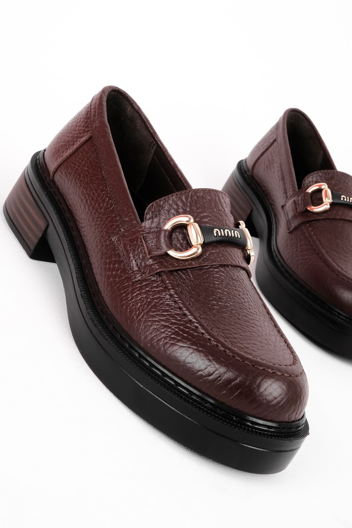 Loniy Kadın Hakiki Deri Tokalı Günlük Ayakkabı Loafer 4144