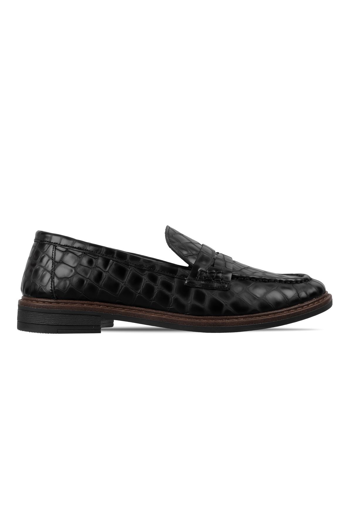 Elisy Kadın Hakiki Deri Kroko Desenli Causal Loafer Ayakkabı 4088 - Siyah