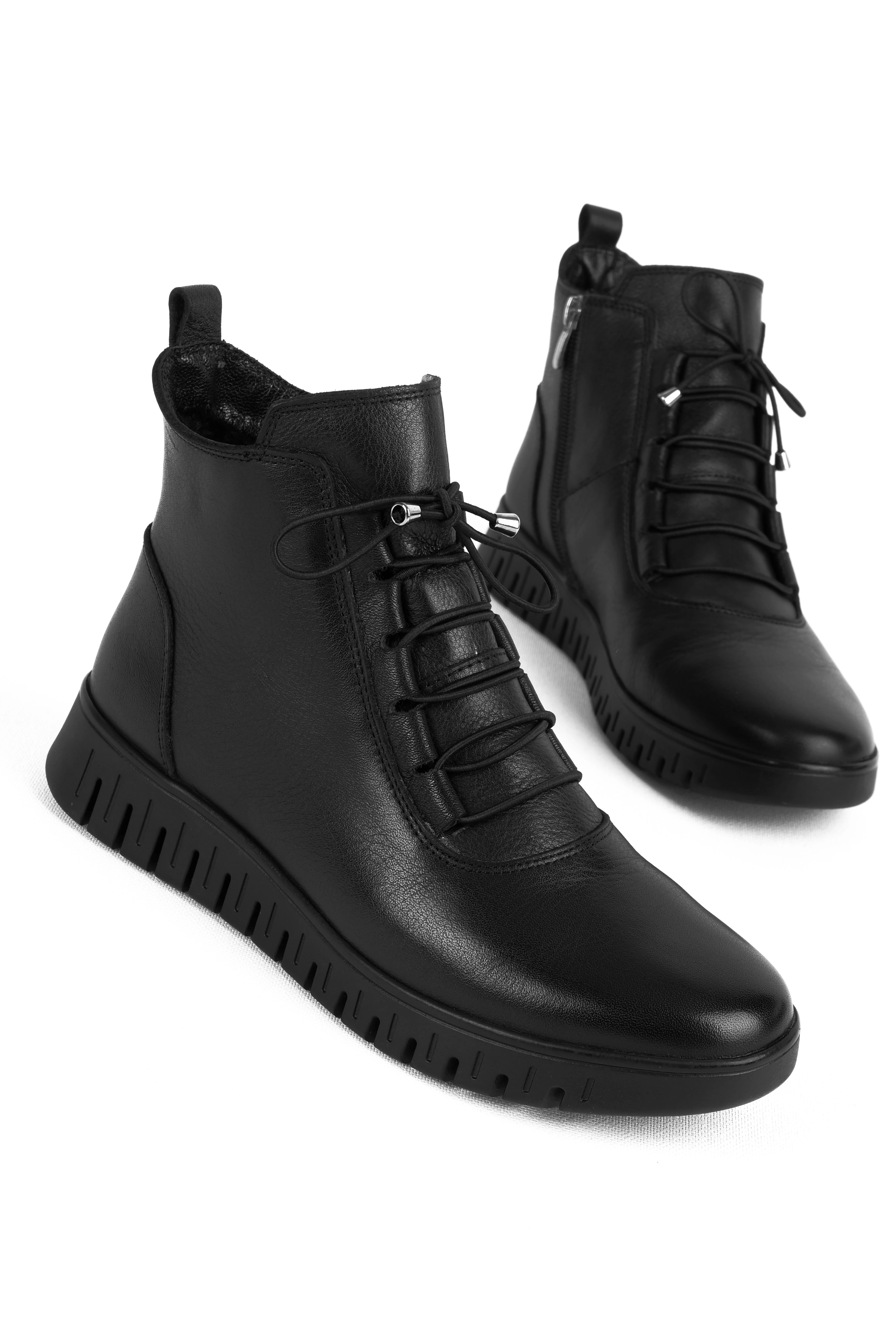 Frany Kadın Hakiki Deri Lastik Bağcıklı Bilek Boy Ortopedik Taban Bot 4247