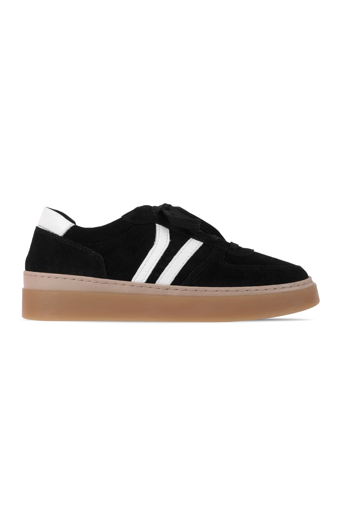 Alicy Kadın Hakiki Deri Bağcıklı Spor Ayakkabı Sneaker 4155 - Siyah