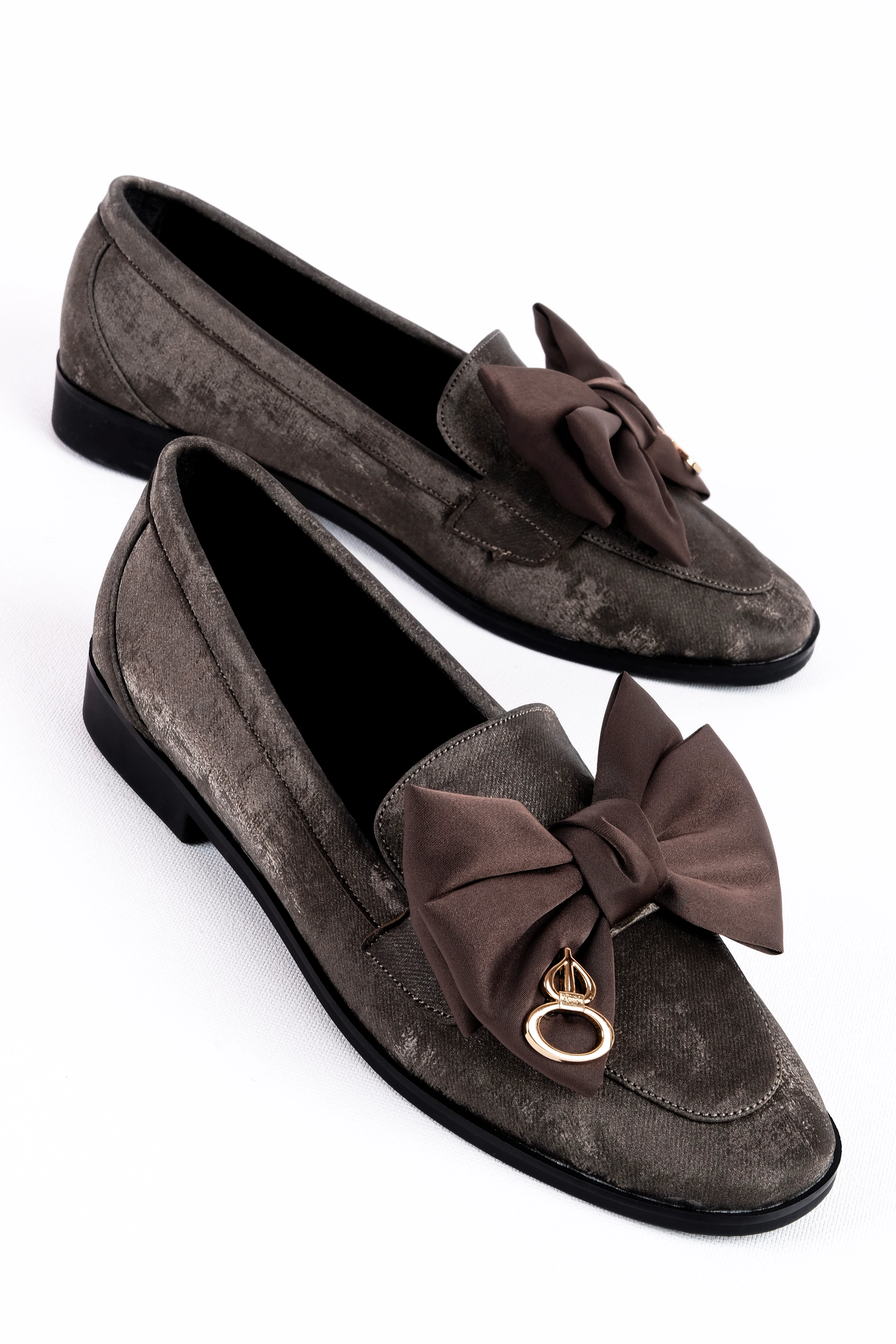 Dalsy Kadın Kadife Kumaş Kurdelalı Lüx Babet 4232 - Kahverengi