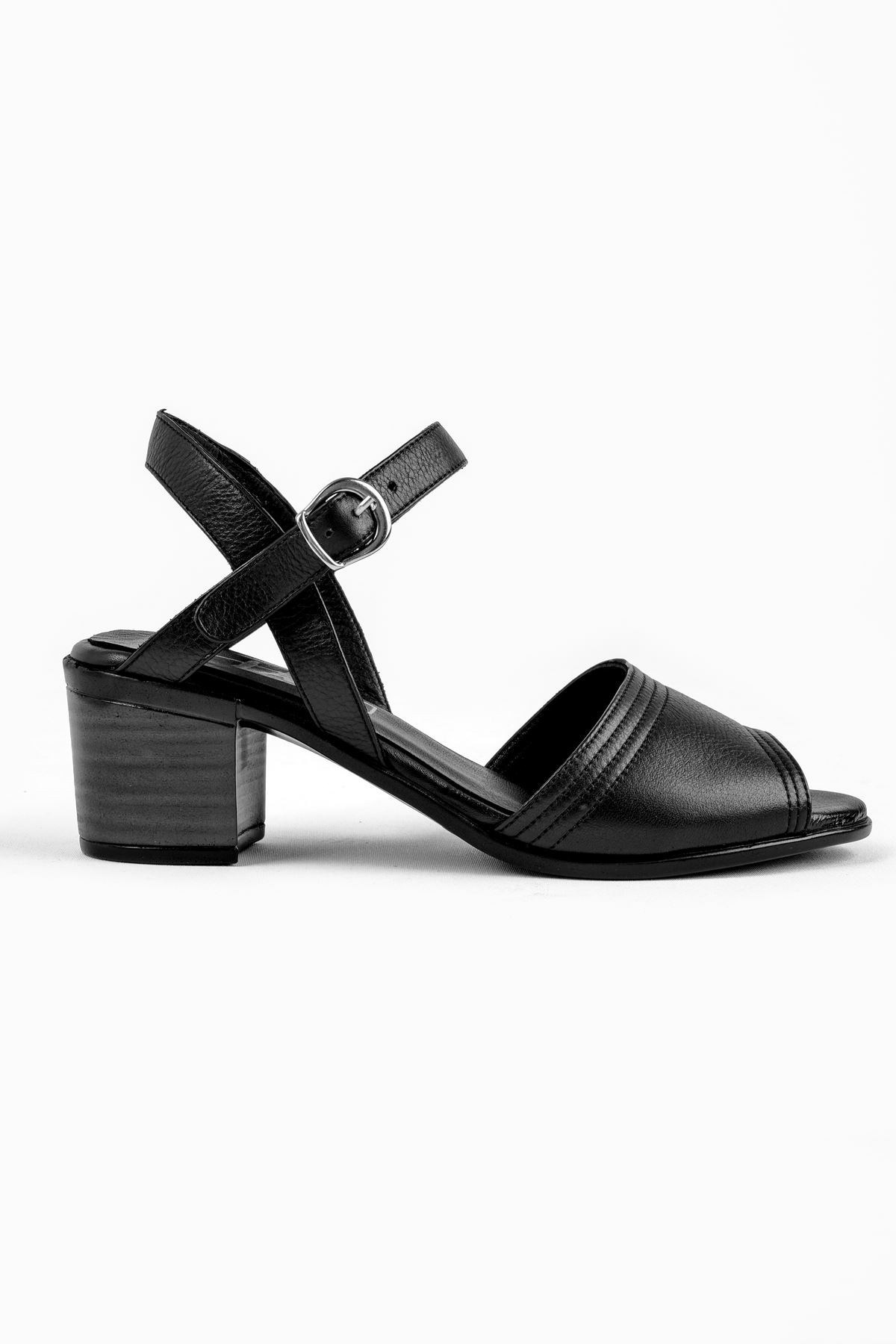 Jolıe Hakiki Deri Tek Bantlı Kadın Topuklu Ayakkabı (B2186 ) - Siyah