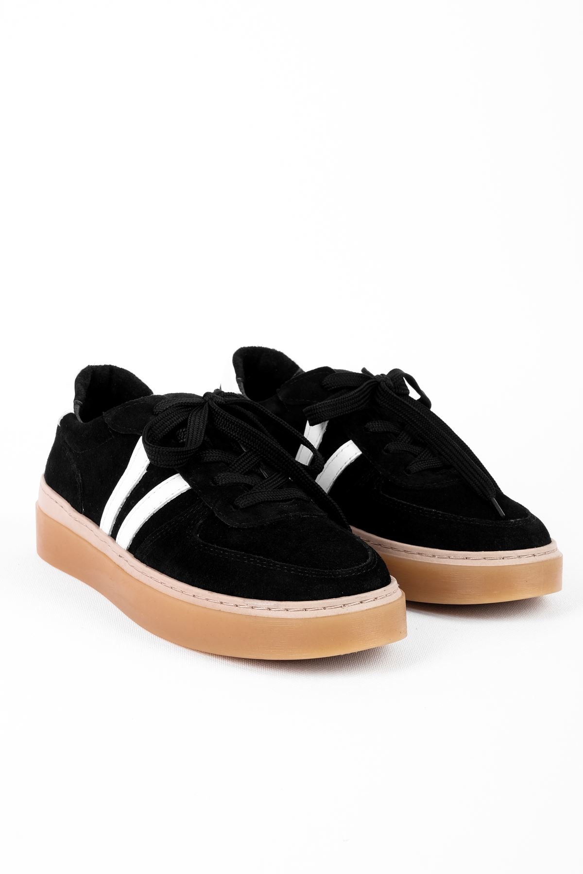 Alicy Kadın Hakiki Deri Bağcıklı Spor Ayakkabı Sneaker 4155 - Siyah