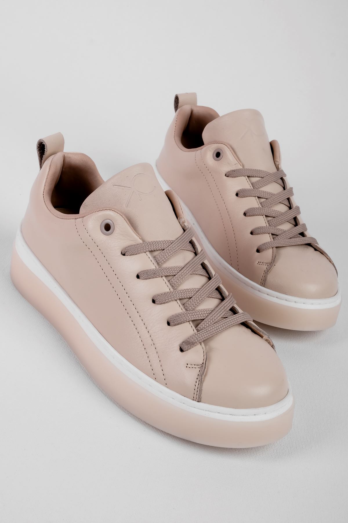 Stalky Kadın Hakiki Deri Bağcıklı Şeffaf Taban Günlük Ayakkabı Sneaker 4187 - Krem