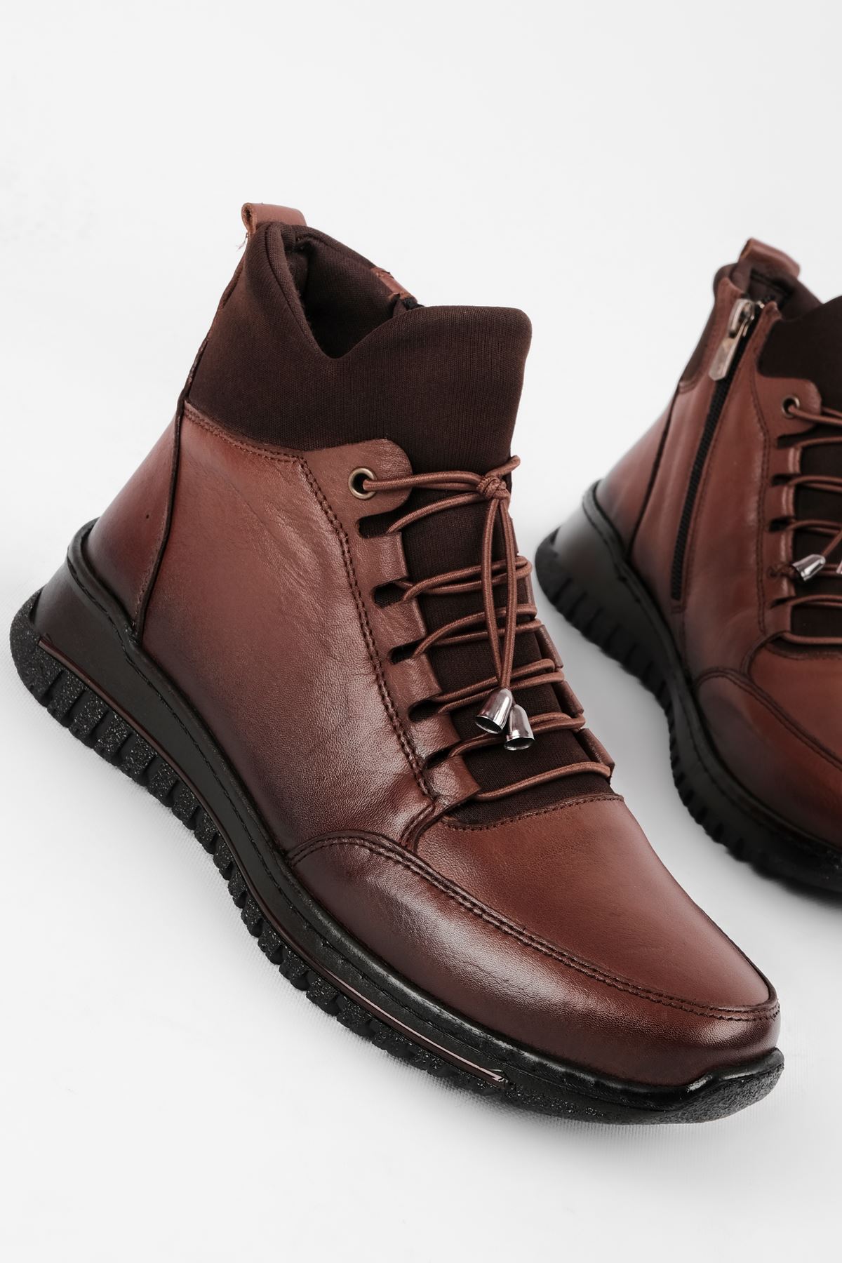 Dean Streçli Detay Fermuarlı Kadın Hakiki Deri Bot 3403 - Kahverengi