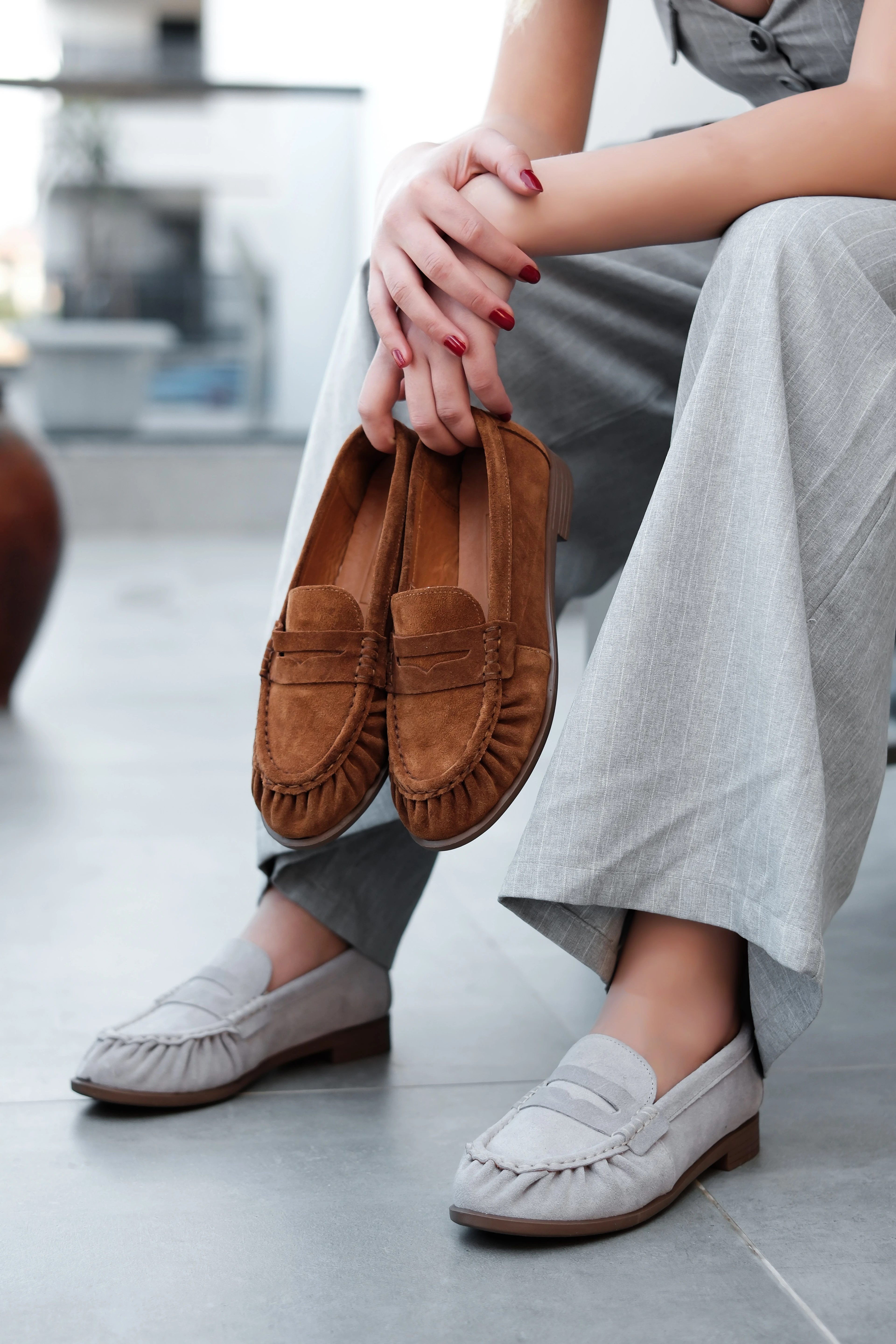 Alisy Kadın Hakiki Süet Deri Babet Ayakkabı 4227 - Taba