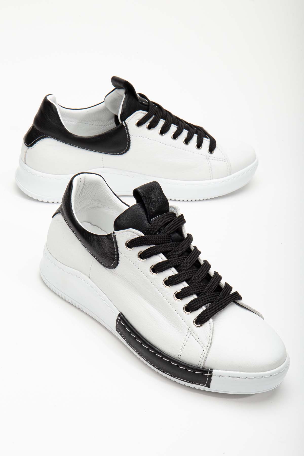 Bowy Renk Detaylı Kadın Hakiki Deri Spor Ayakkabı (B3052) - BEYAZ-SİYAH