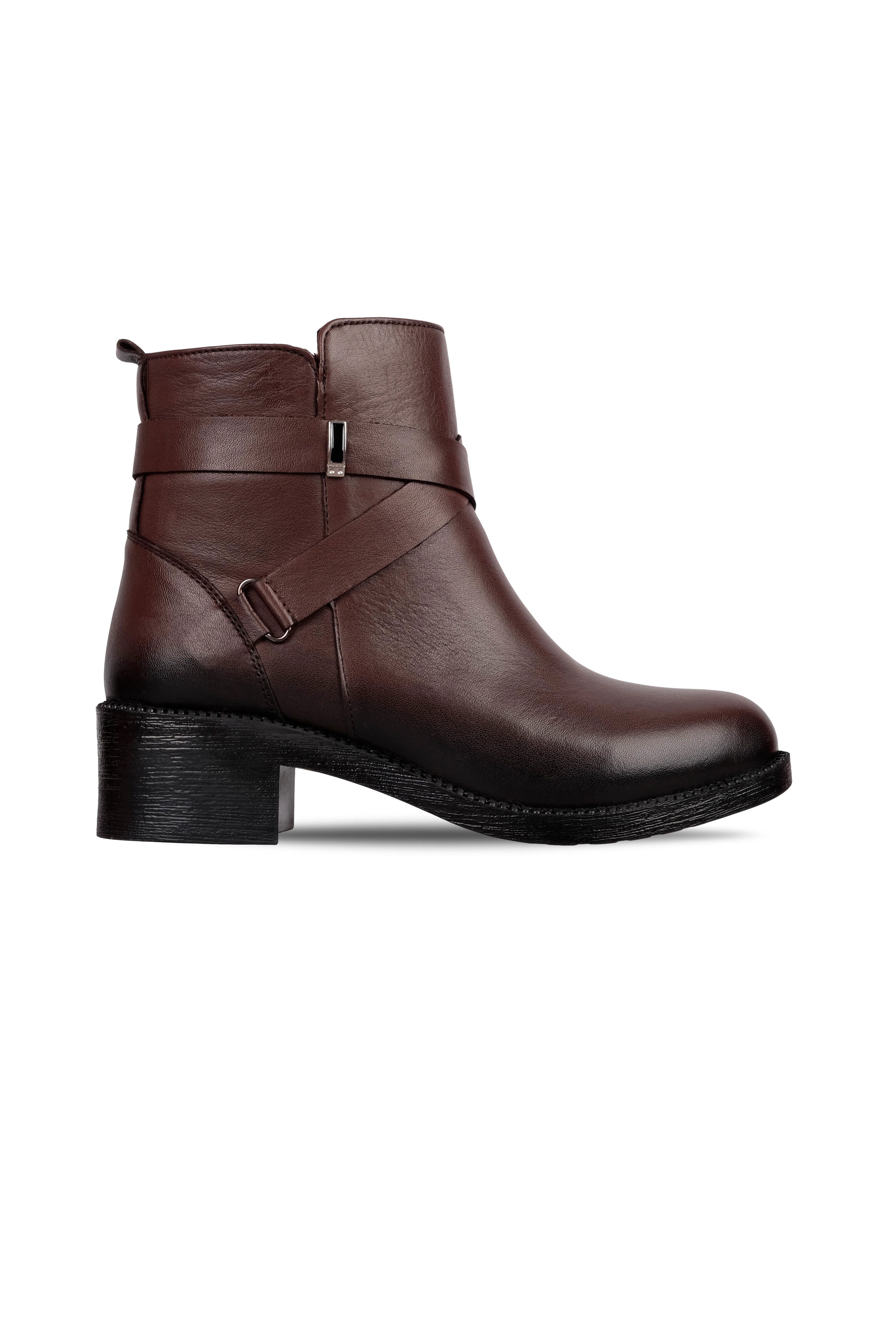 Easey Kadın Hakiki Deri Kemer Toka Detaylı Topuklu Bot 4310 - Kahverengi