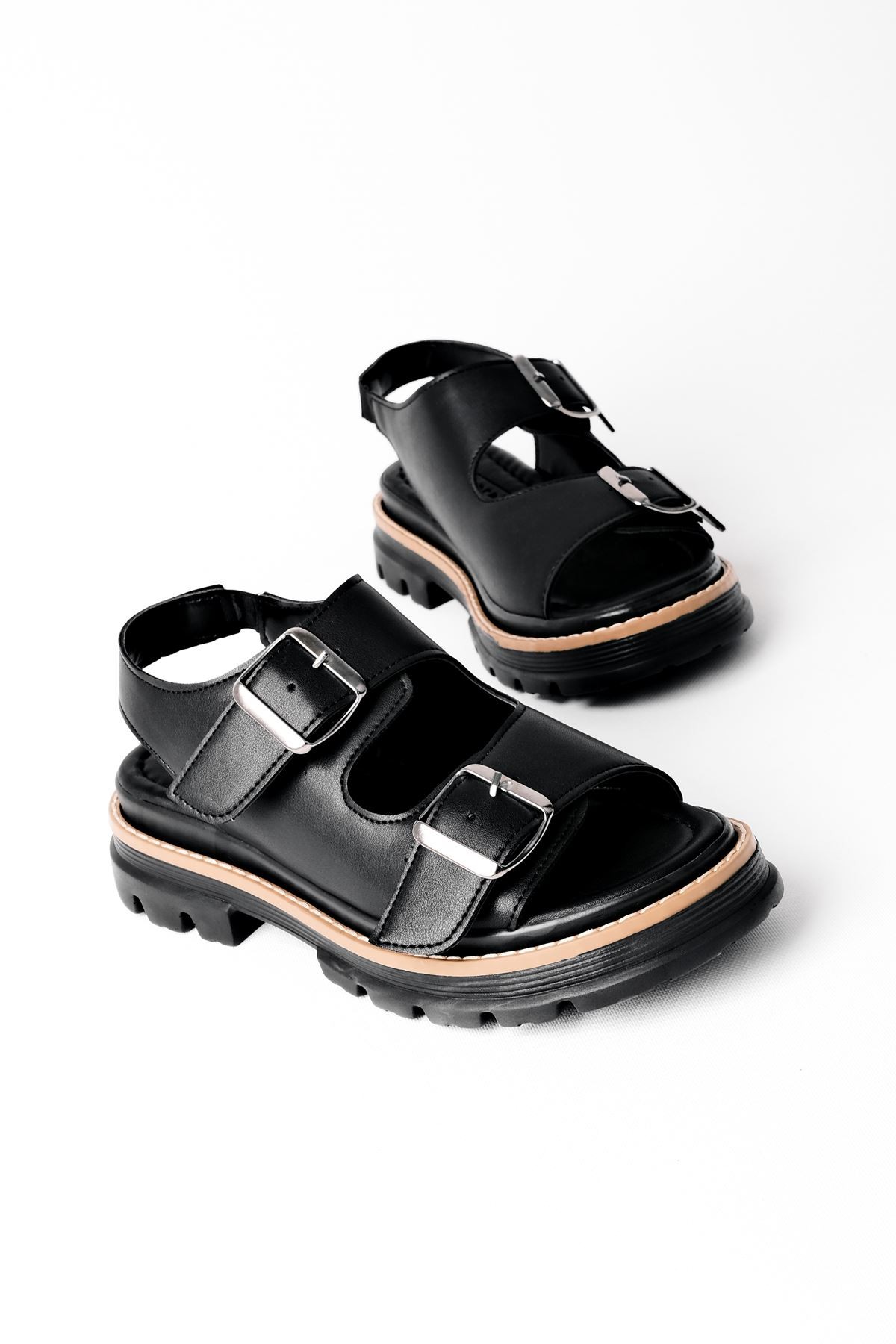 Serny İki Kemeli Kadın Sandalet B3250 - Siyah