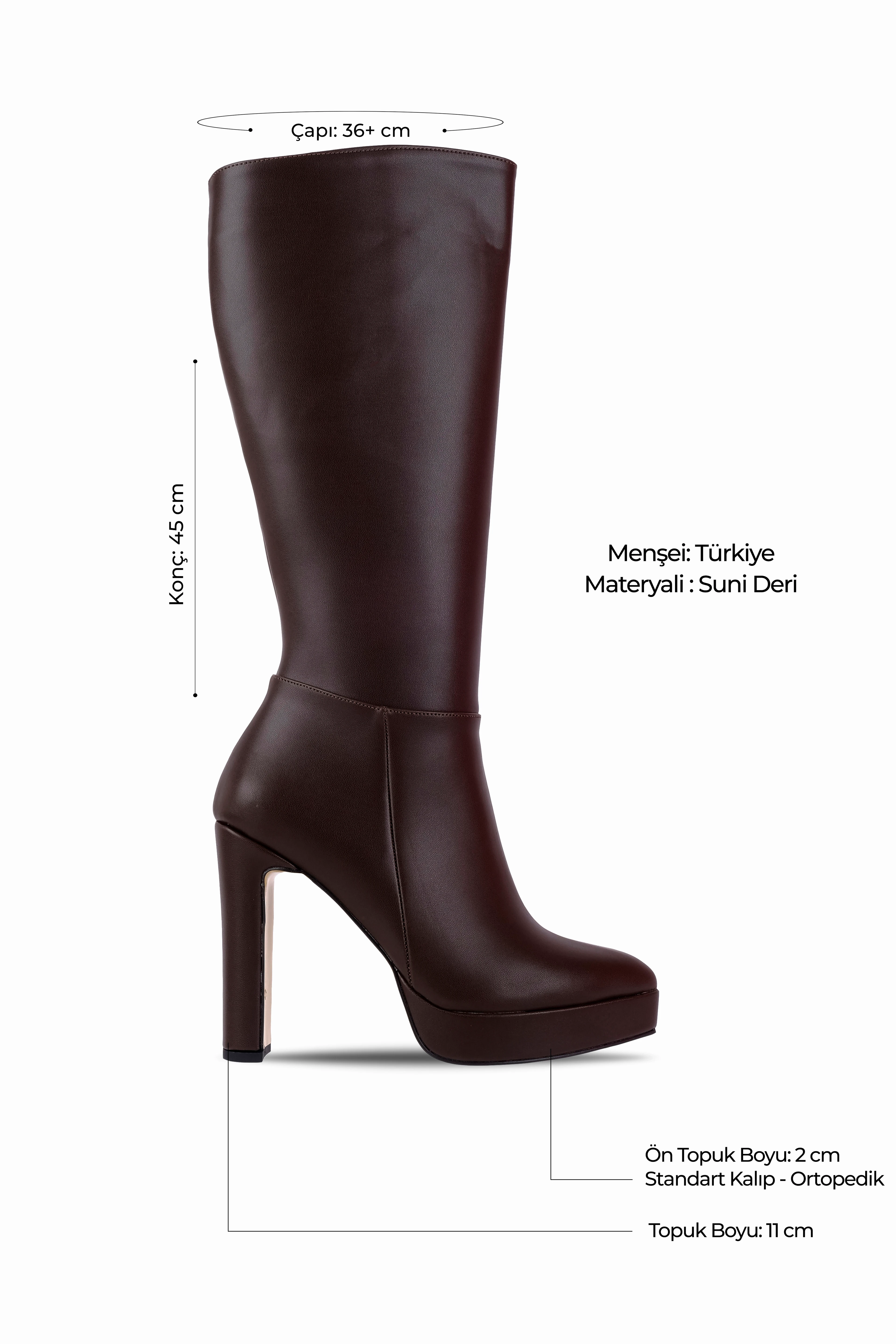 Laugy Kadın Sivri Burunlu Platform Topuklu Çizme b4250 - Kahverengi