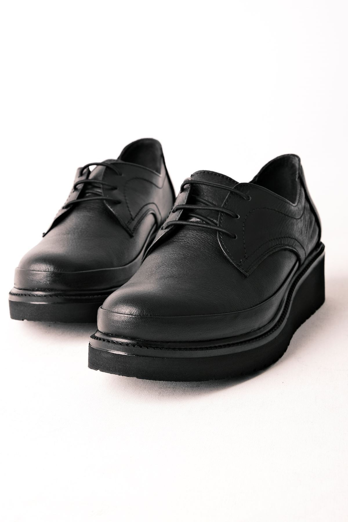 Norio Kadın Hakiki Deri Dikiş Detaylı Bağcıklı Günlük Ayakkabı - Siyah