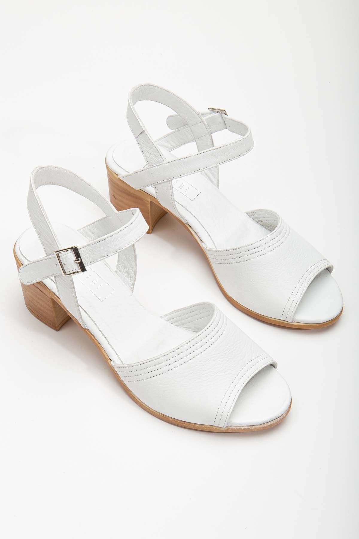 Jolıe Hakiki Deri Tek Bantlı Kadın Topuklu Ayakkabı (B2186 ) - Beyaz