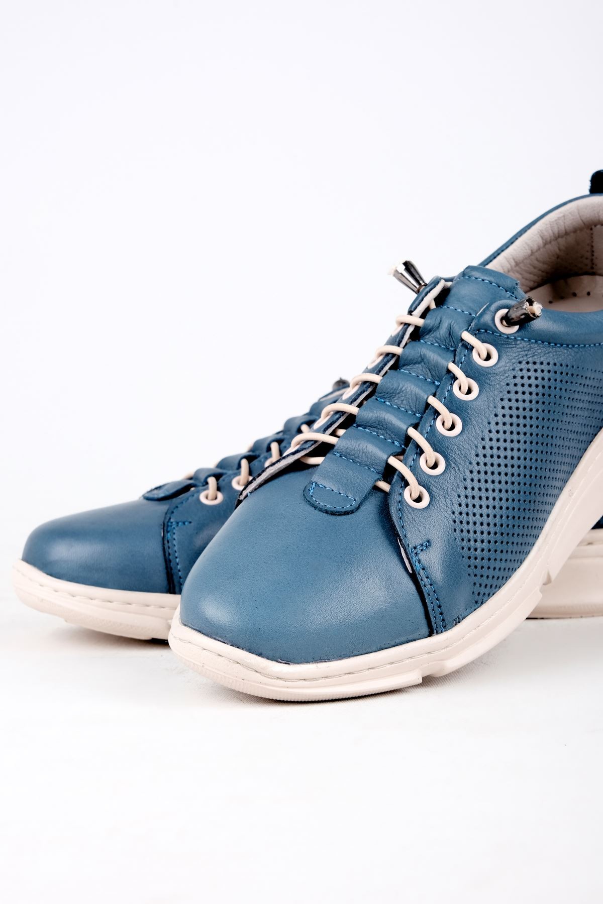 Sean Hakiki Deri Gizli Bağcık Kadın Günlük Ayakkabı B3062 - Mavi