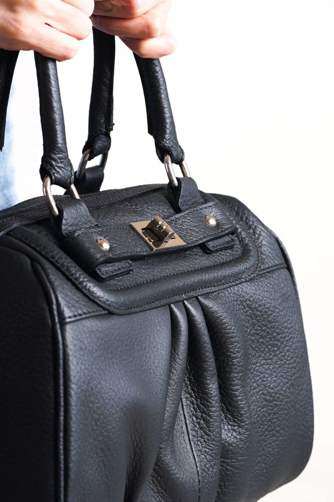 Kadın Hakiki Deri El Çantası Bavul Model - Siyah