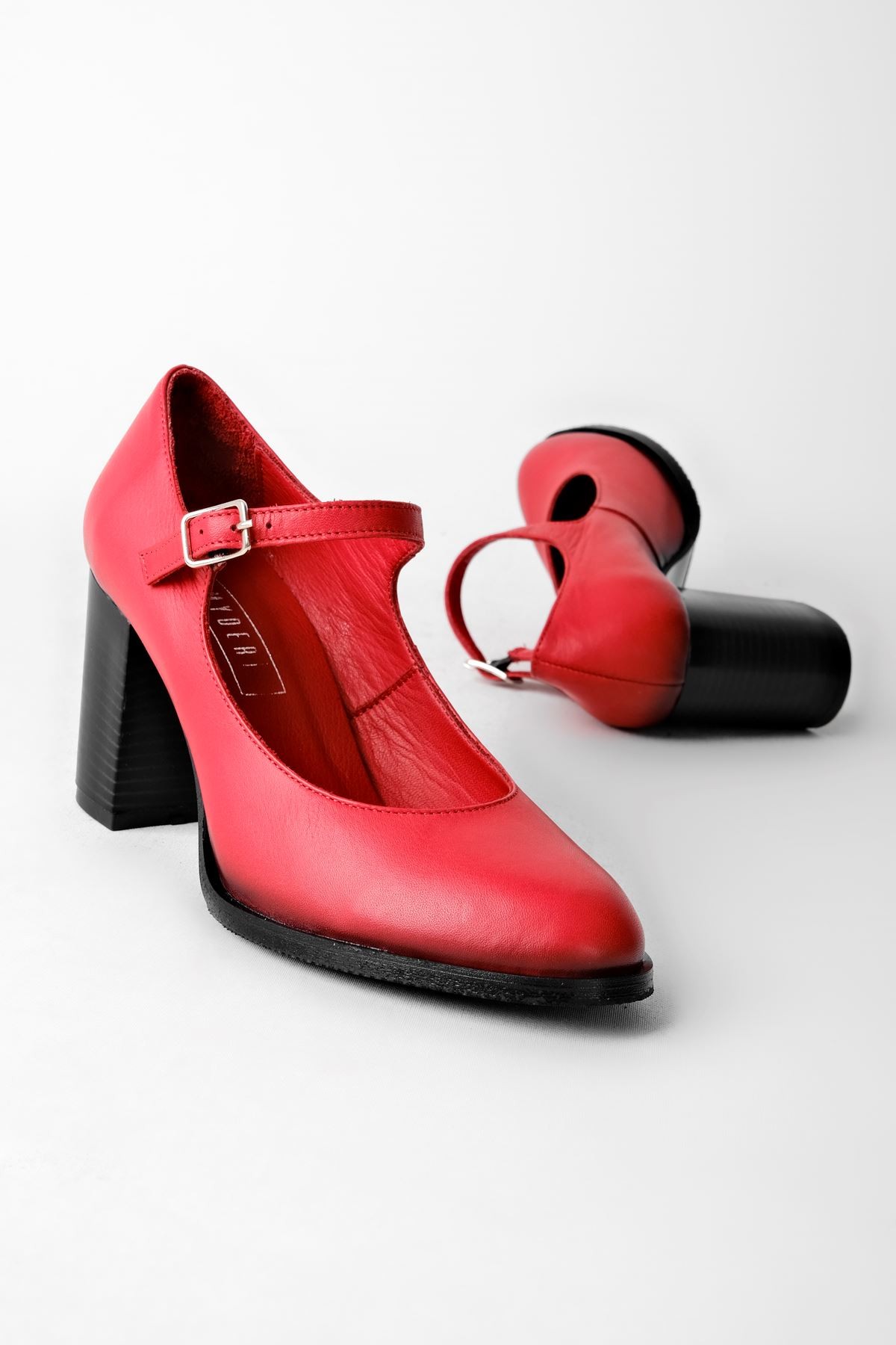 Sharoy Balerin Kadın Hakiki Deri Topuklu Ayakkabı- B2775 - Kırmızı