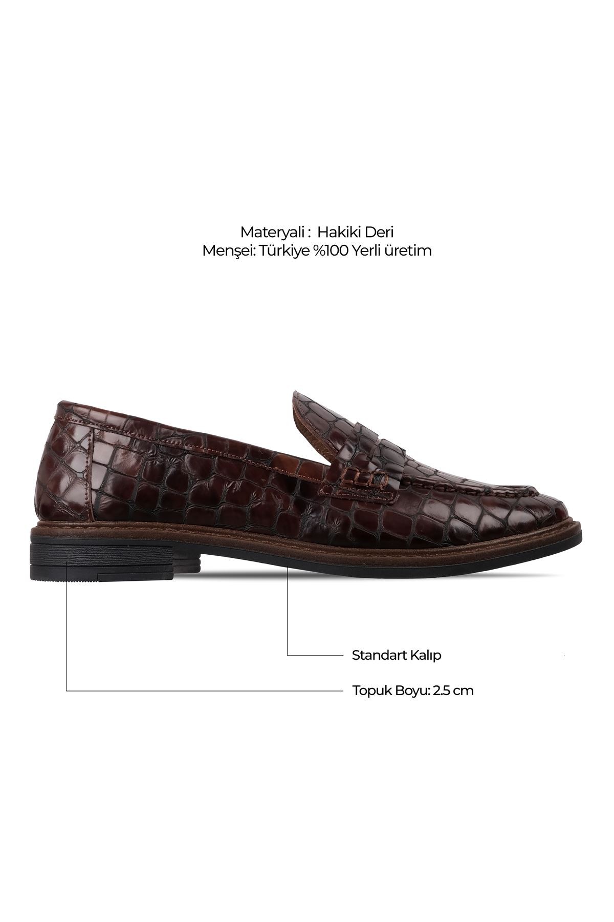 Elisy Kadın Hakiki Deri Kroko Desenli Causal Loafer Ayakkabı 4088 - Kahve