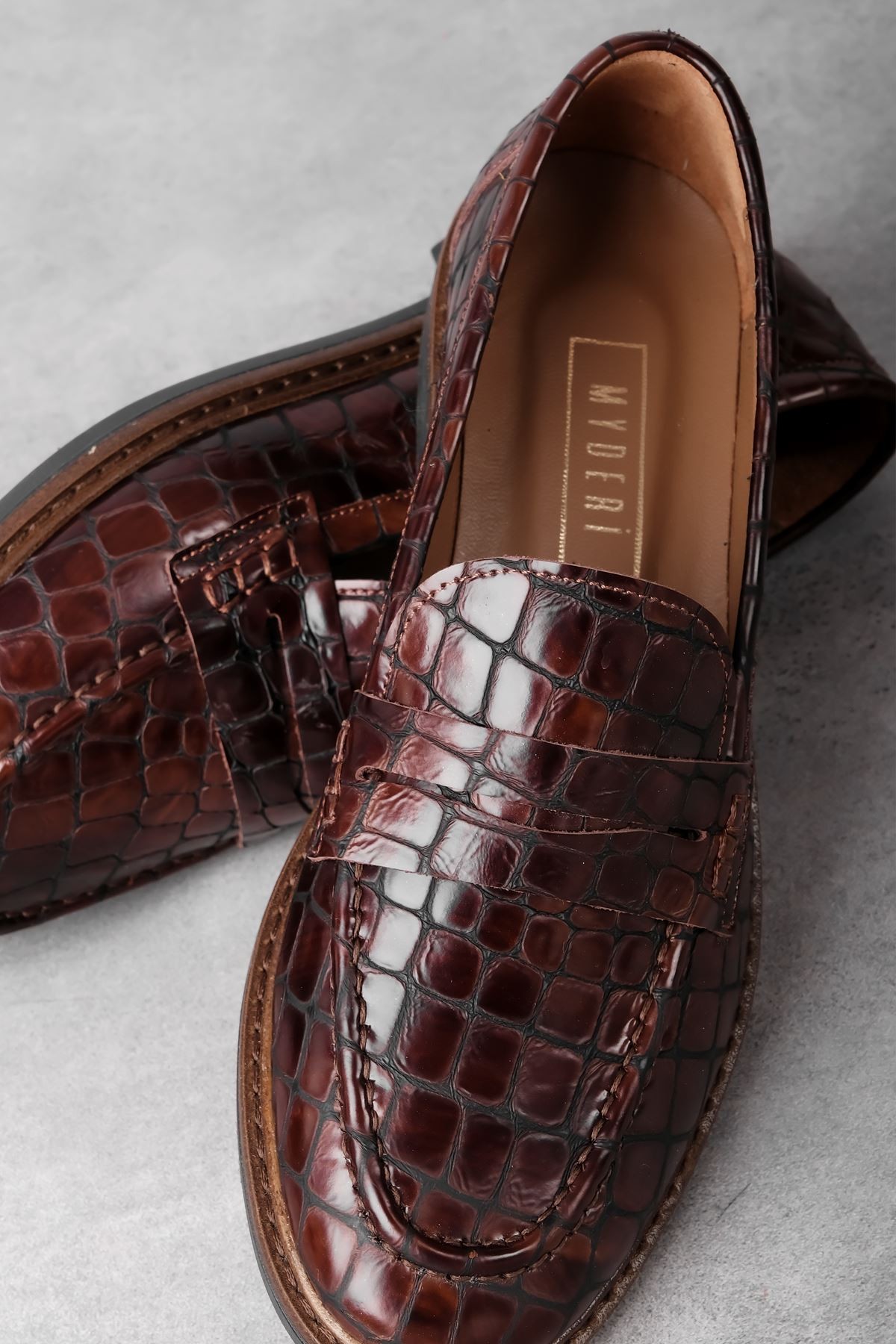 Elisy Kadın Hakiki Deri Kroko Desenli Causal Loafer Ayakkabı 4088 - Kahve