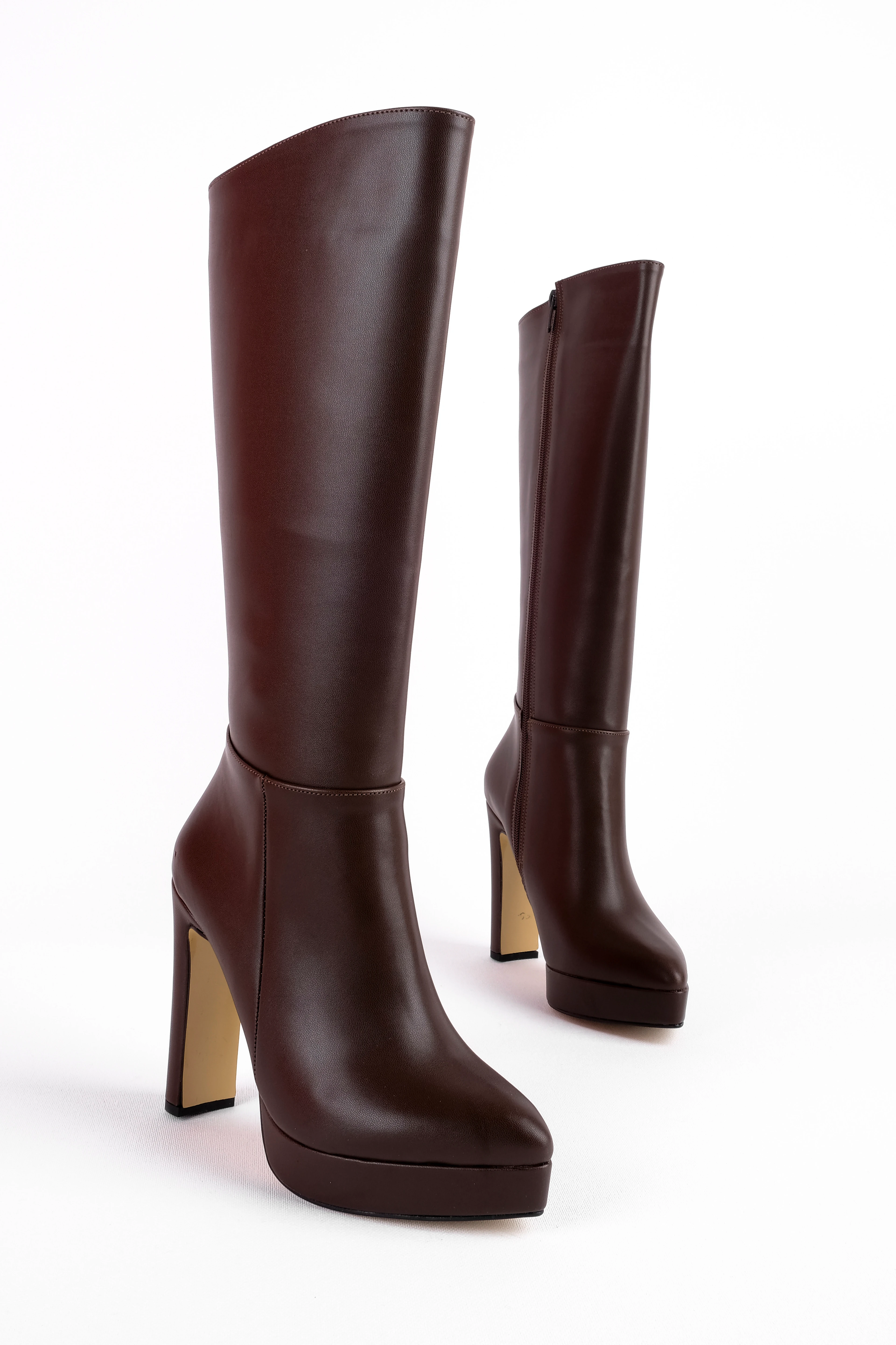 Laugy Kadın Sivri Burunlu Platform Topuklu Çizme b4250 - Kahverengi