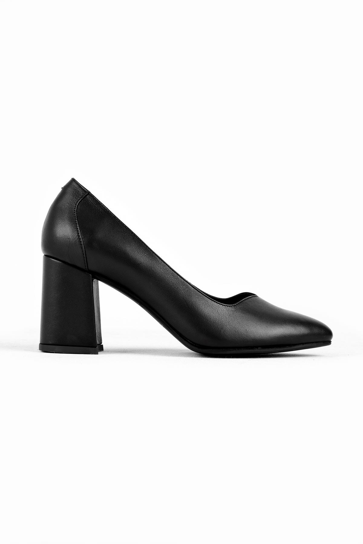 Nera Kadın Hakiki Deri Sivri Burun Topuklu Ayakkabı B3185 - Siyah