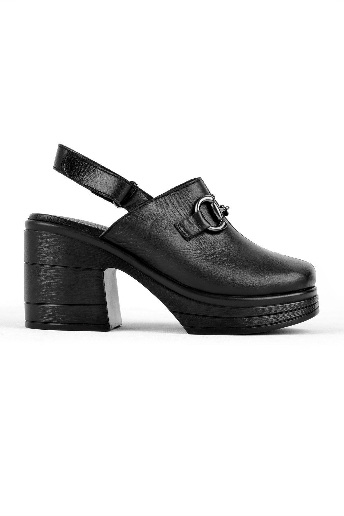 Boris Kadın Hakiki Deri Önü Kapalı Topuklu Sandalet-B3132 - Siyah