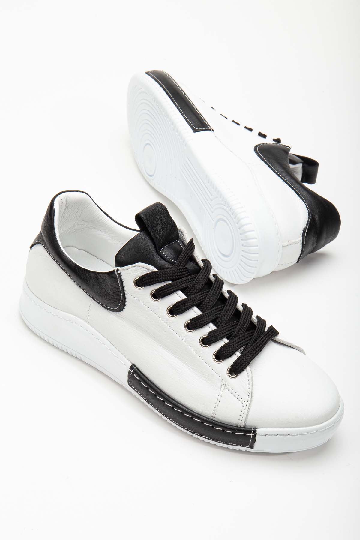 Bowy Renk Detaylı Kadın Hakiki Deri Spor Ayakkabı (B3052) - BEYAZ-SİYAH