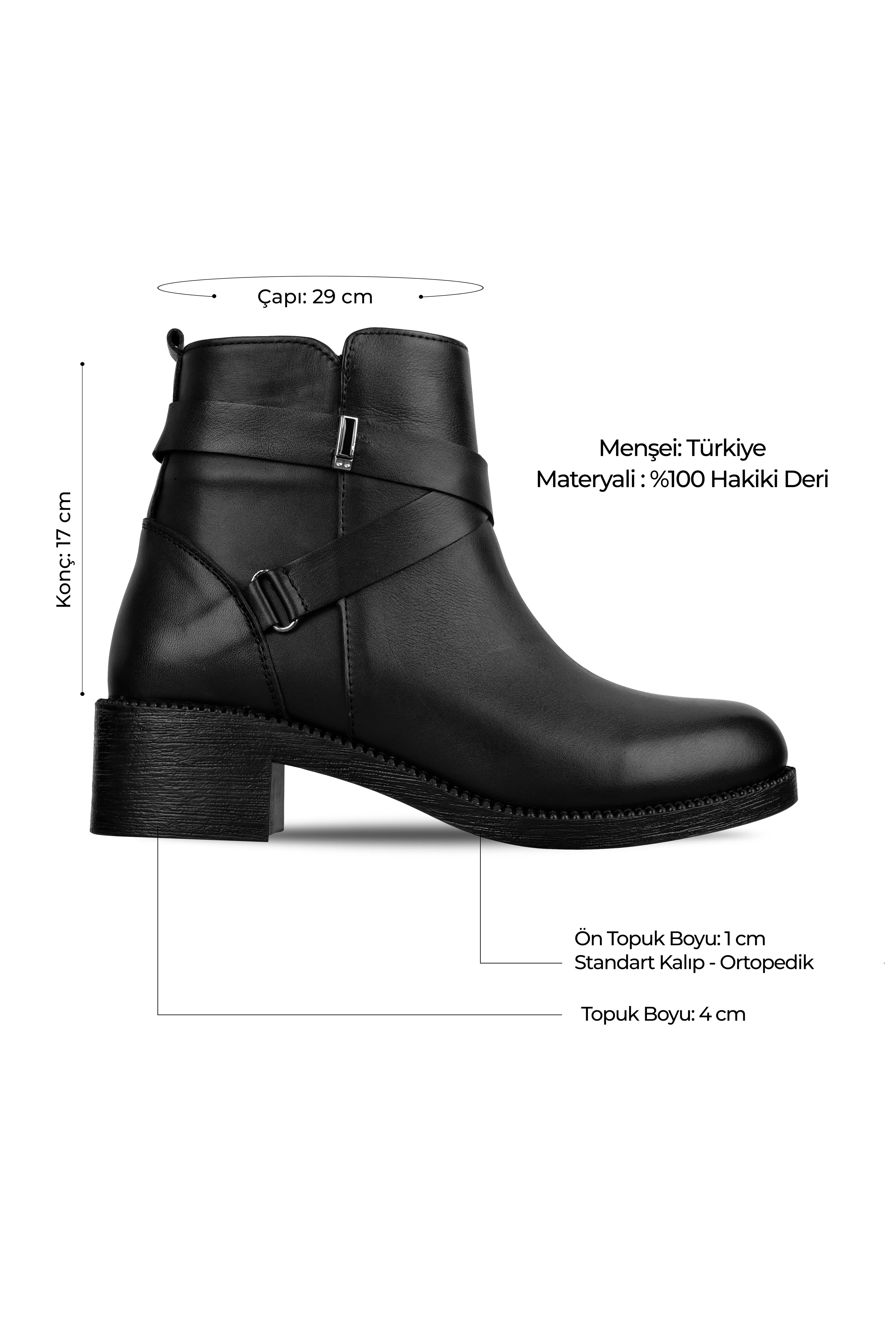 Easey Kadın Hakiki Deri Kemer Toka Detaylı Topuklu Bot 4310 - Siyah