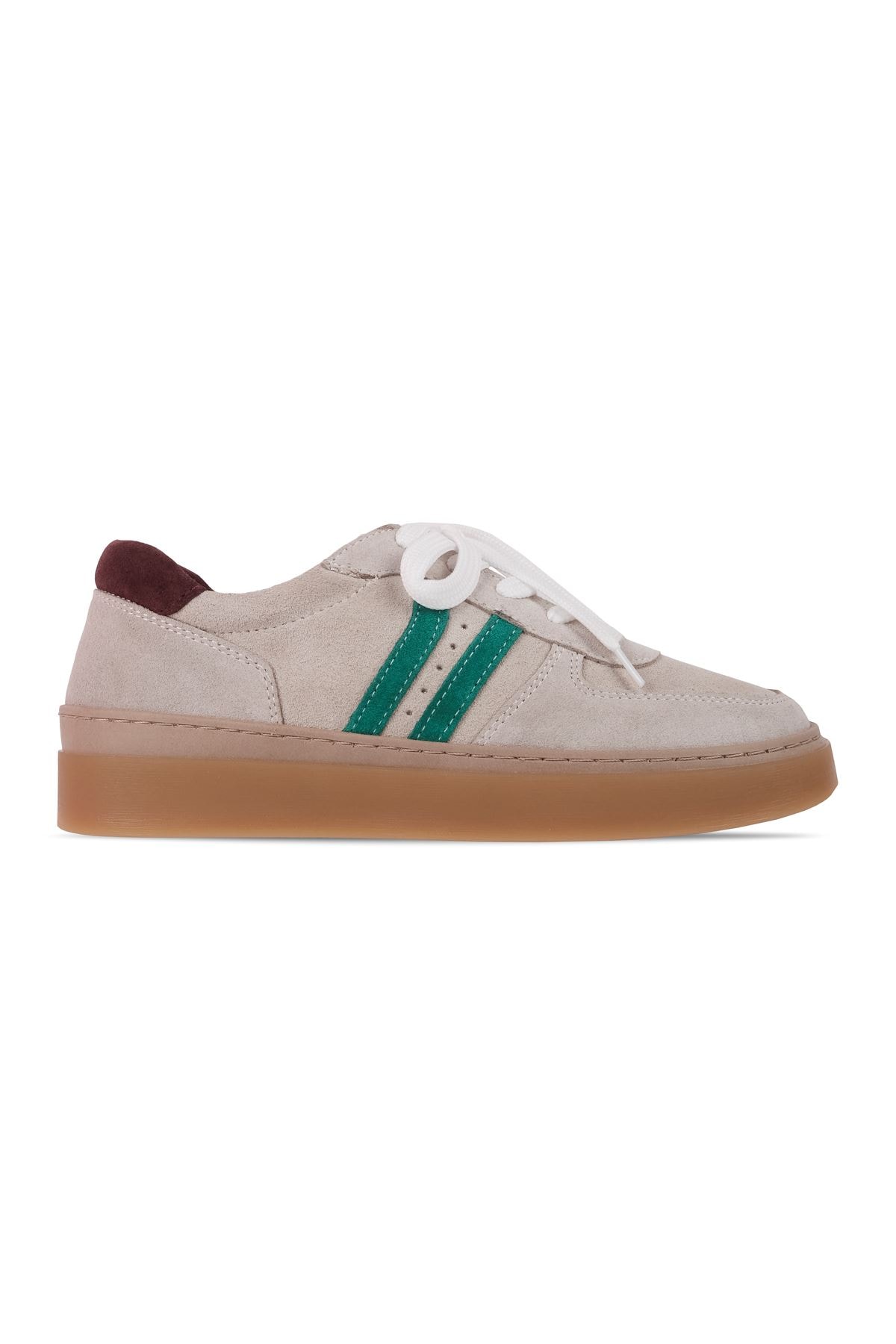 Alicy Kadın Hakiki Deri Bağcıklı Spor Ayakkabı Sneaker 4155 - Krem