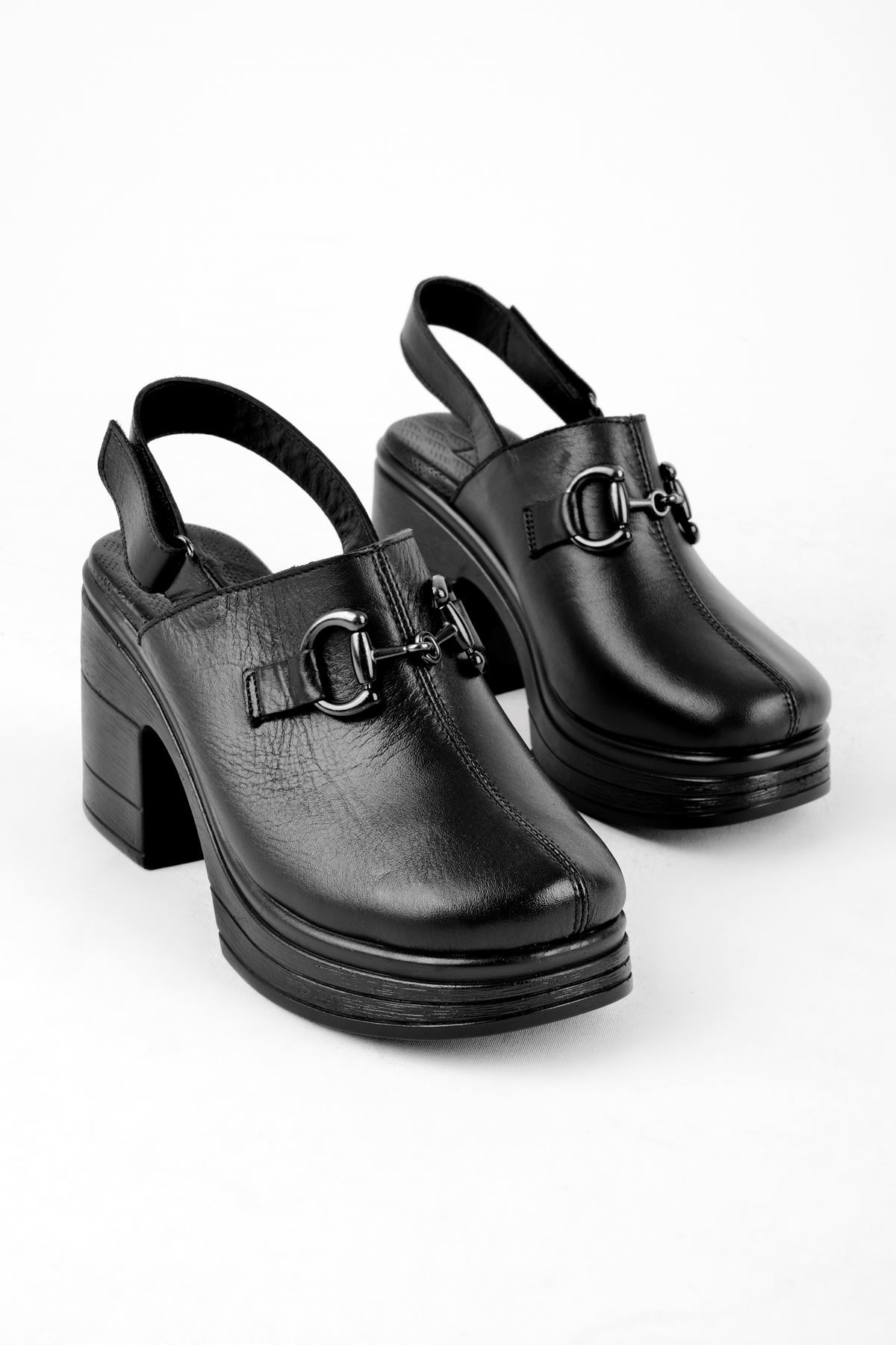 Boris Kadın Hakiki Deri Önü Kapalı Topuklu Sandalet-B3132 - Siyah