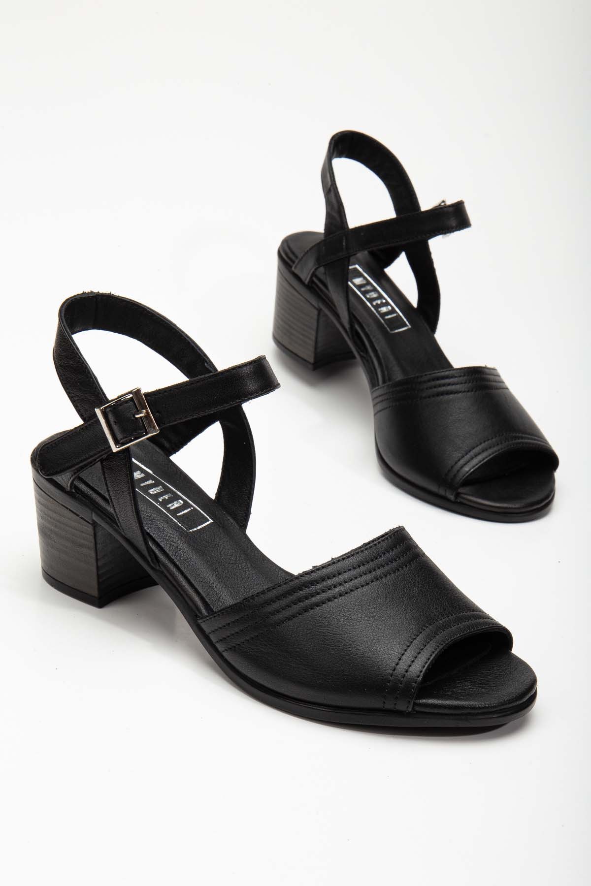 Jolıe Hakiki Deri Tek Bantlı Kadın Topuklu Ayakkabı (B2186 ) - Siyah