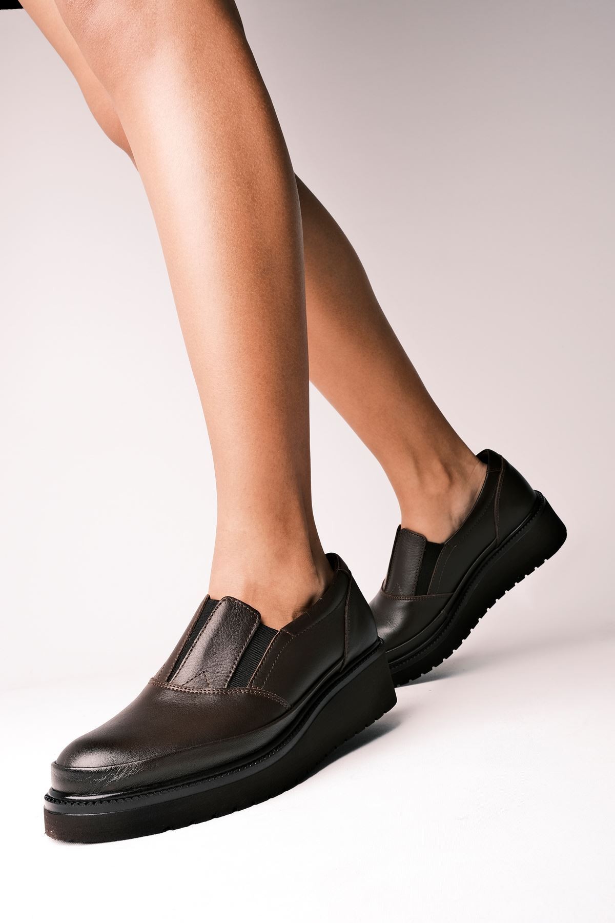 Brıd Kadın Hakiki Deri Lastik Detaylı Günlük Ayakkabı - Kahverengi