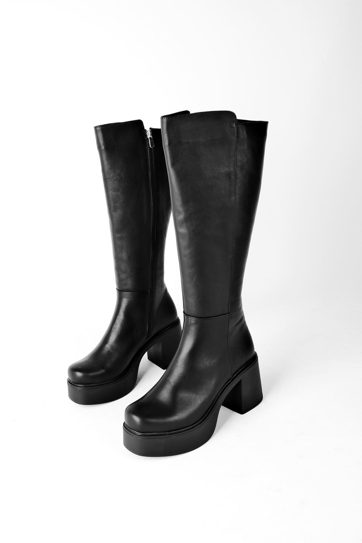 Dione Kadın Hakiki Deri Dolgu Taban Çizme - Siyah