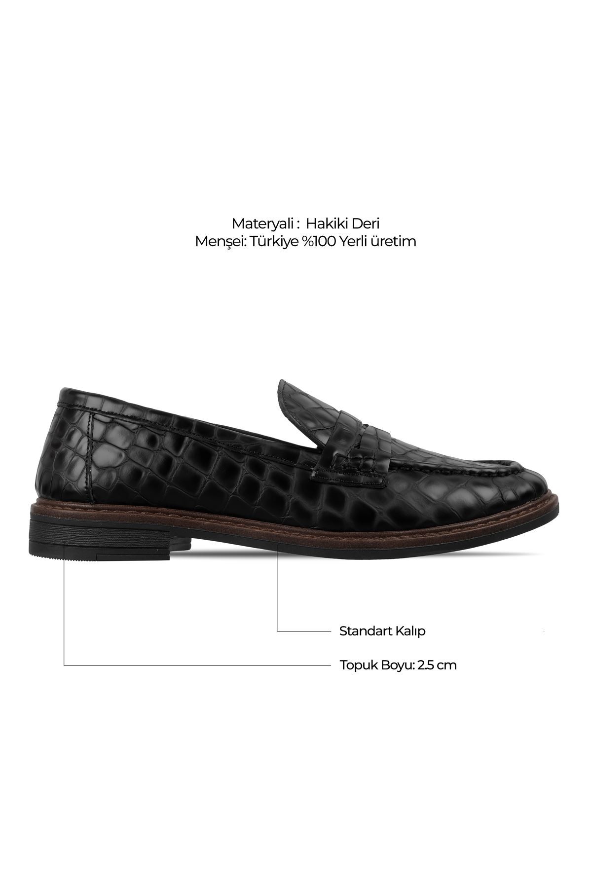 Elisy Kadın Hakiki Deri Kroko Desenli Causal Loafer Ayakkabı 4088 - Siyah