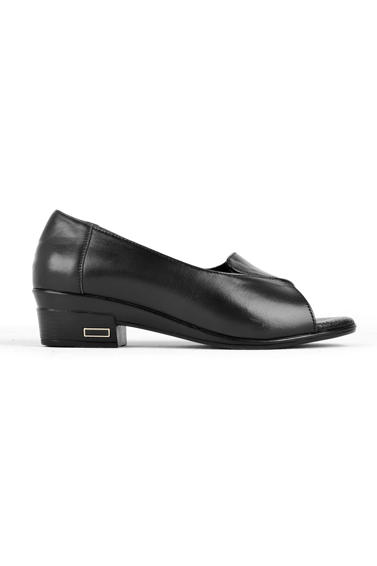 Suvy Önü Açık Kadın Hakiki Deri Topuklu Ayakkabı B3181 - Siyah