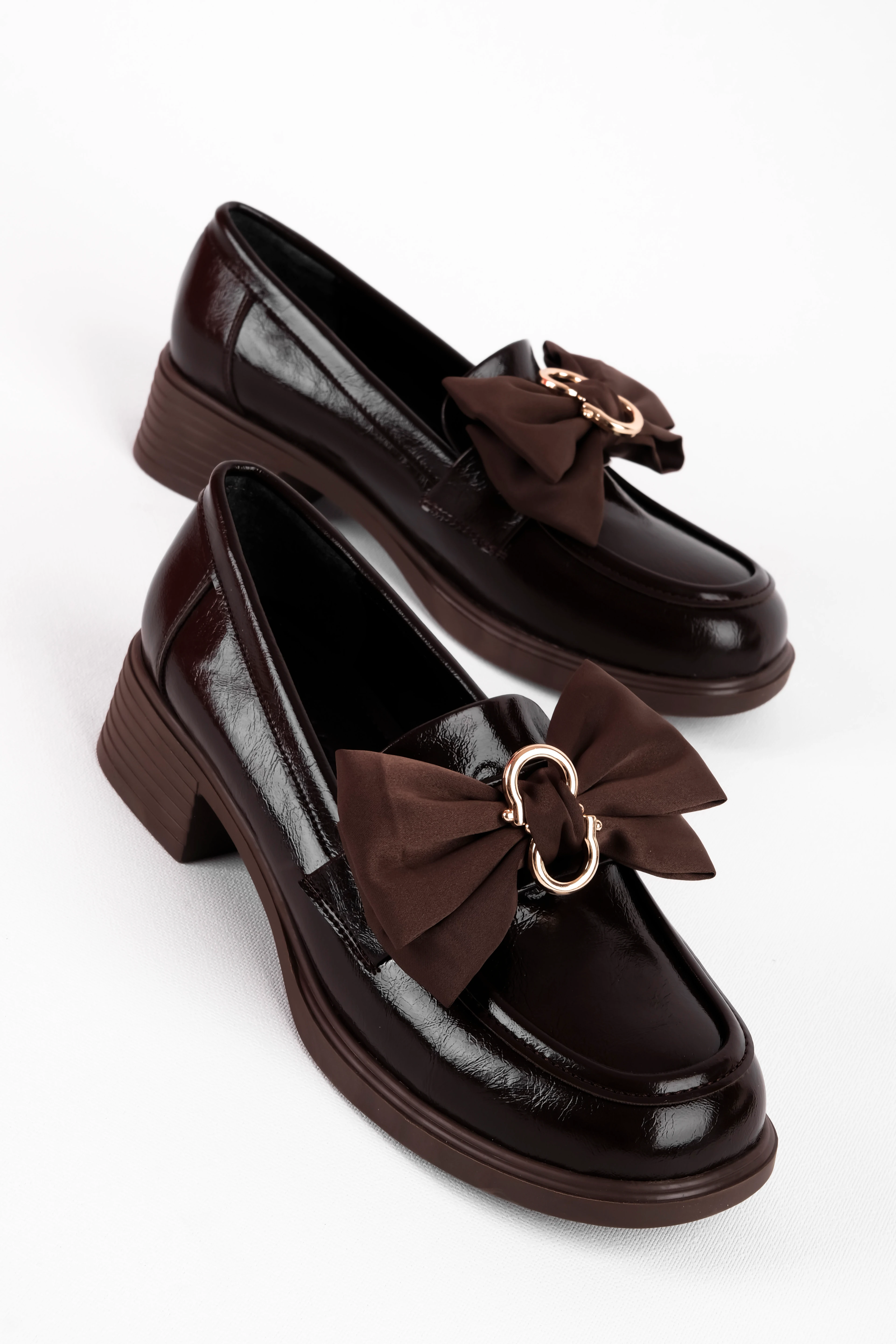 Chiy Kadın Detaylı Kurdelalı Kısa Topuklu Günlük Loafer Ayakakbı 4256 - R.Kahverengi