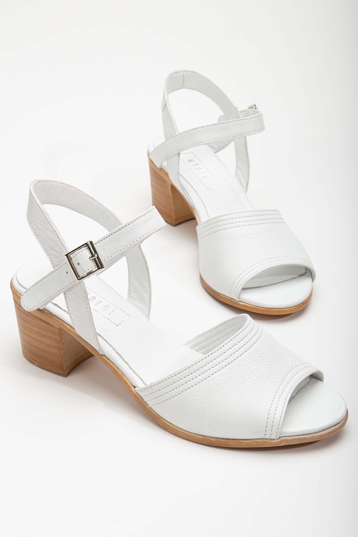 Jolıe Hakiki Deri Tek Bantlı Kadın Topuklu Ayakkabı (B2186 ) - Beyaz