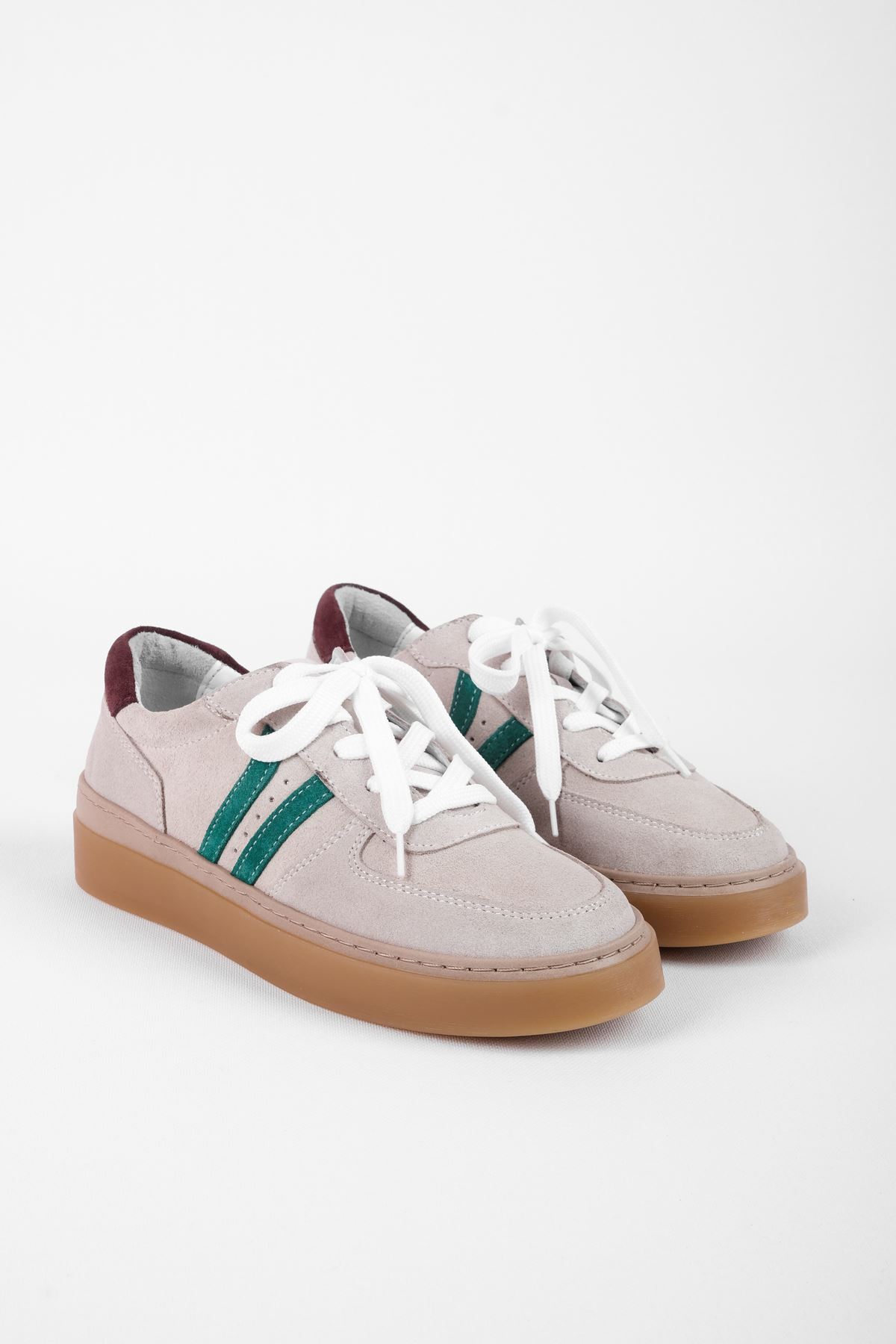 Alicy Kadın Hakiki Deri Bağcıklı Spor Ayakkabı Sneaker 4155 - Krem