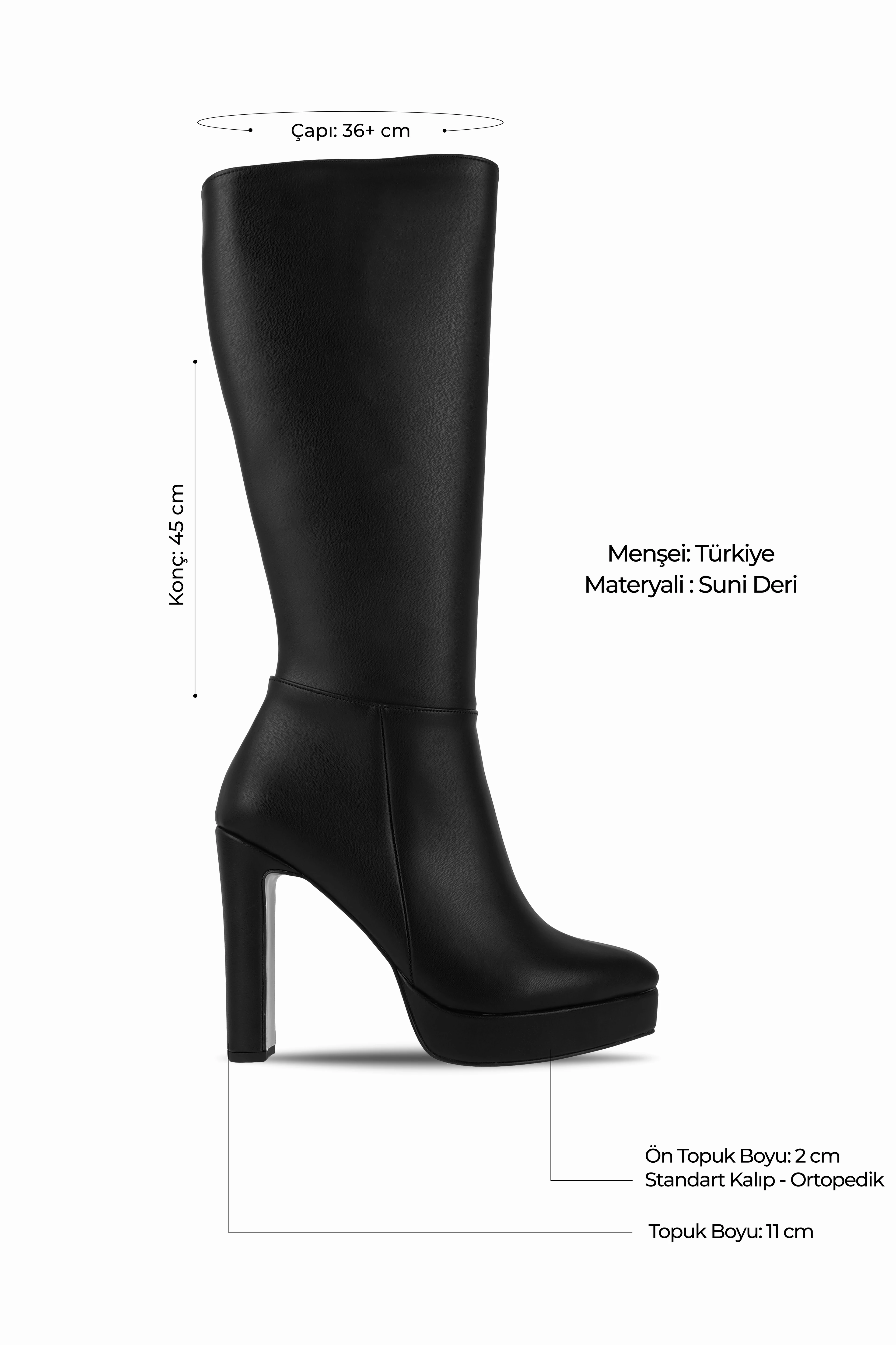 Laugy Kadın Sivri Burunlu Platform Topuklu Çizme b4250 - Siyah