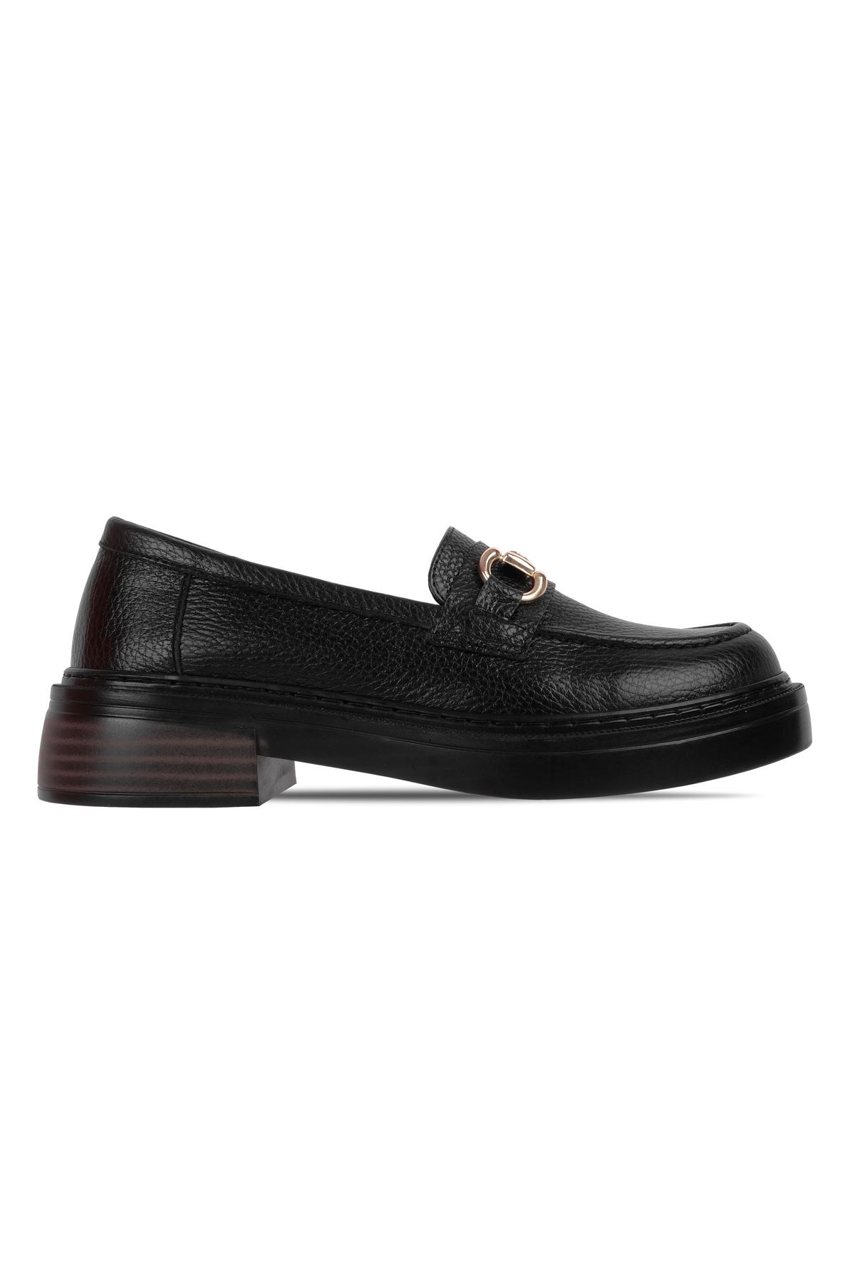 Loniy Kadın Hakiki Deri Tokalı Günlük Ayakkabı Loafer 4144 - Siyah