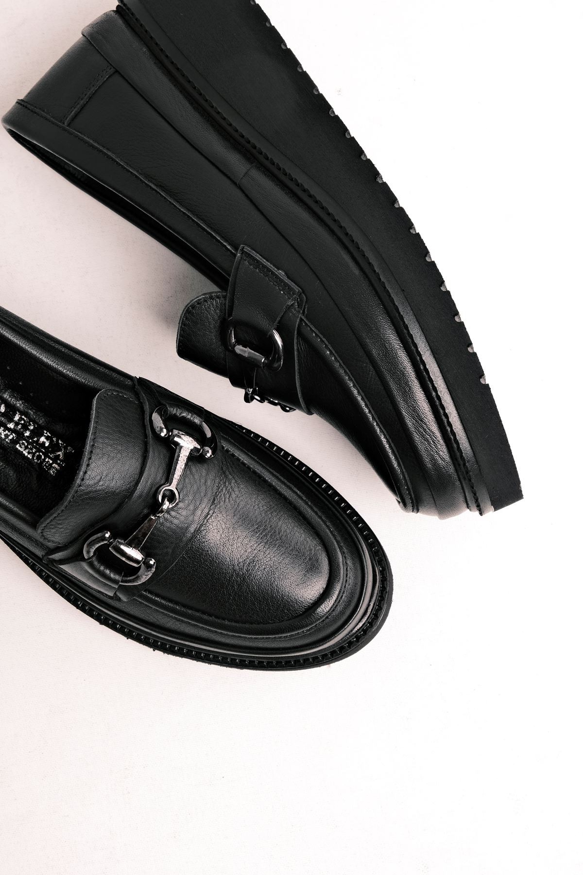Always Kadın Günlük Hakiki Deri Loafer Tokalı Ayakkabı (4 cm ) - Siyah