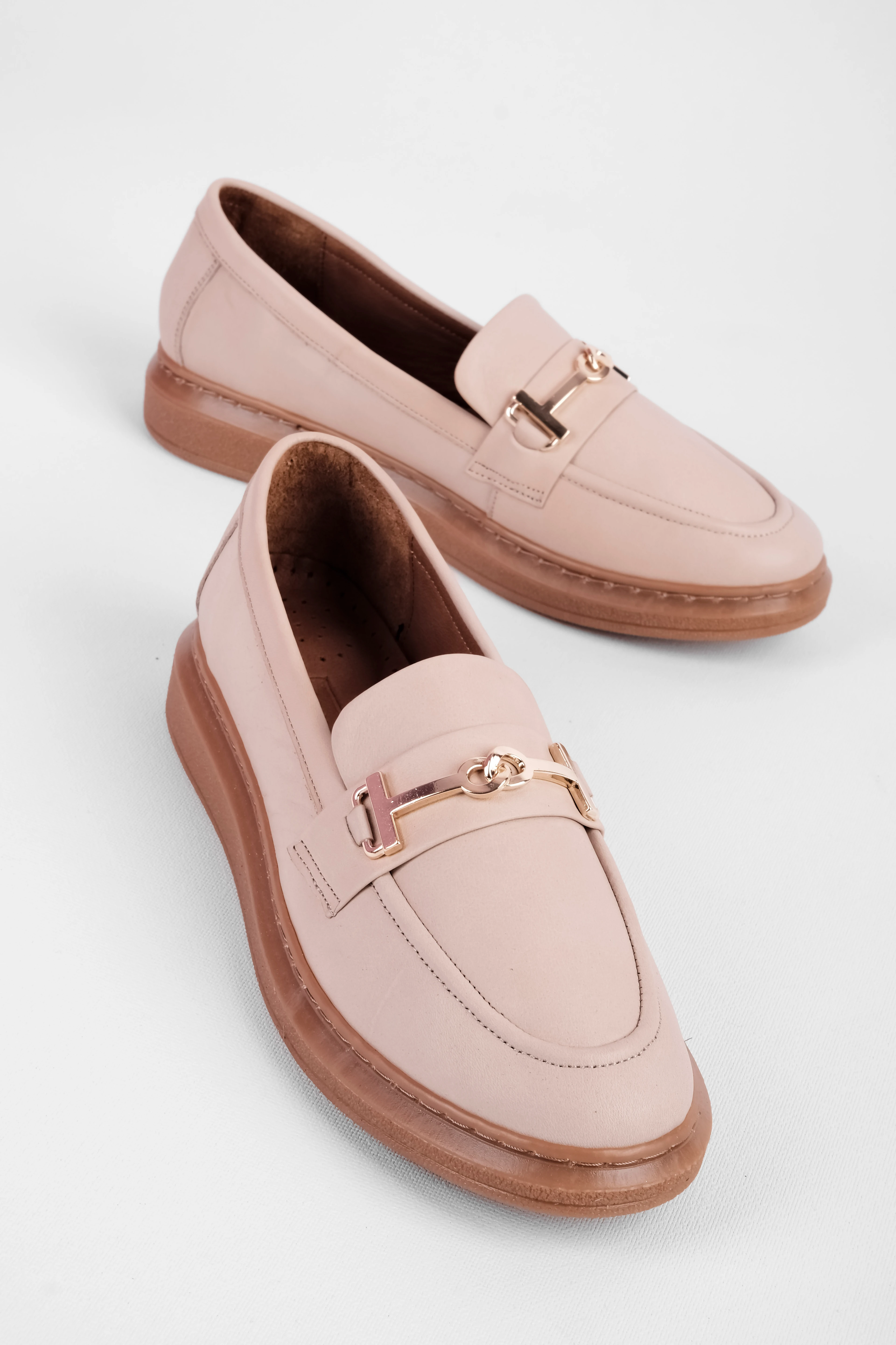 Esiy Kadın Hakiki Deri Loafer Babet Ayakkabı 4288 - Krem