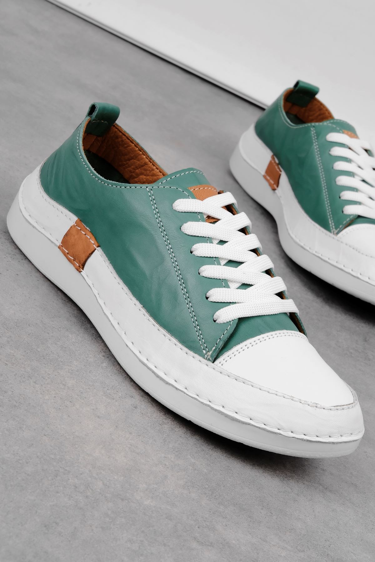 Racy Kadın Hakiki Deri Bağcıklı Günlük Ayakkabı Sneaker 3652 - Yeşil