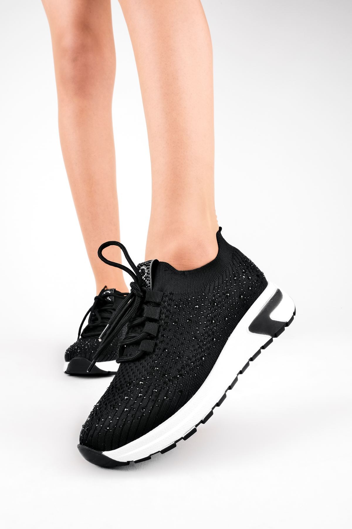 Nessy Triko Taşlı Kadın Spor Ayakkabı (B3081) - Siyah